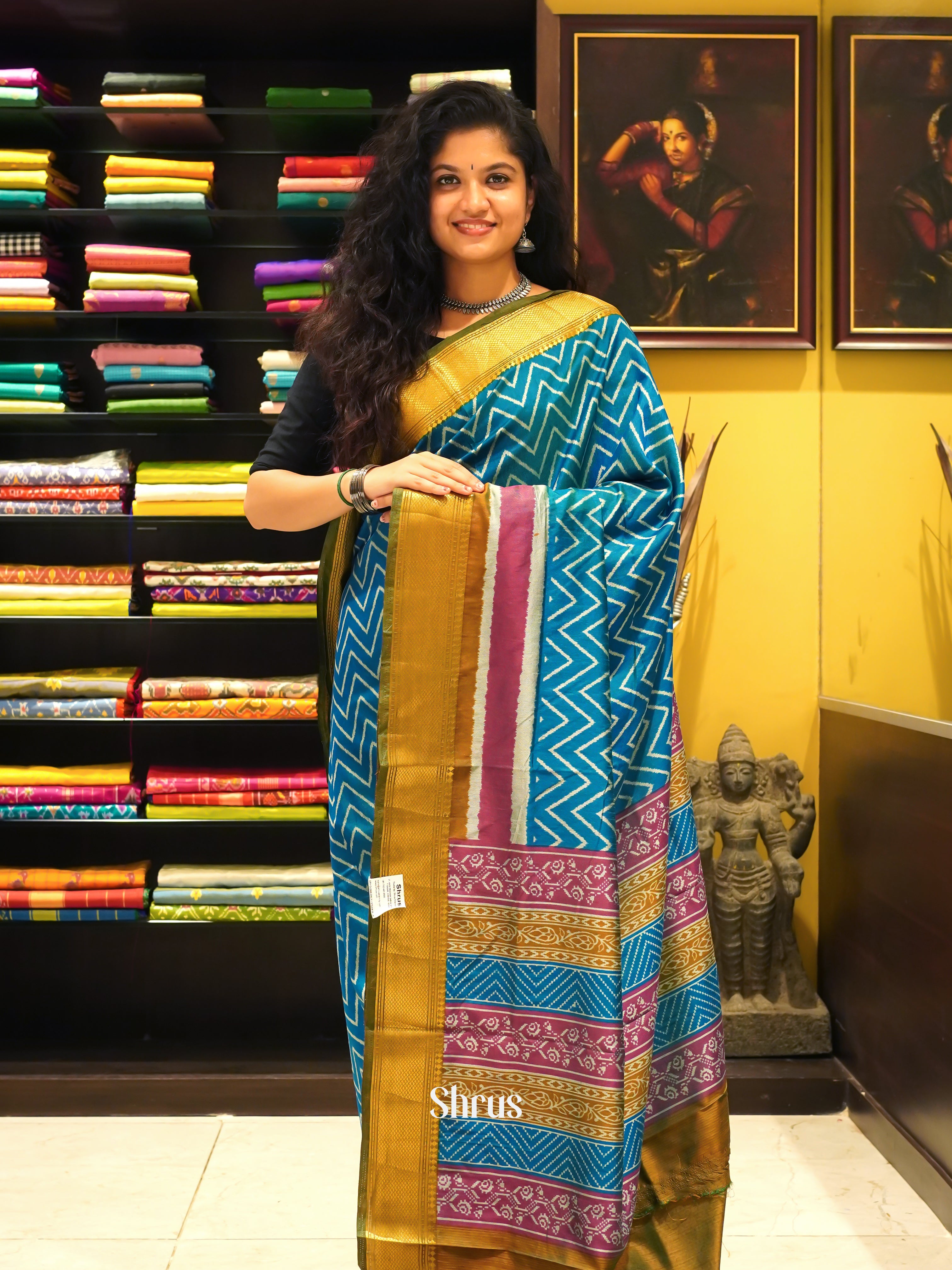 Blue & Green - Semi Patola Saree