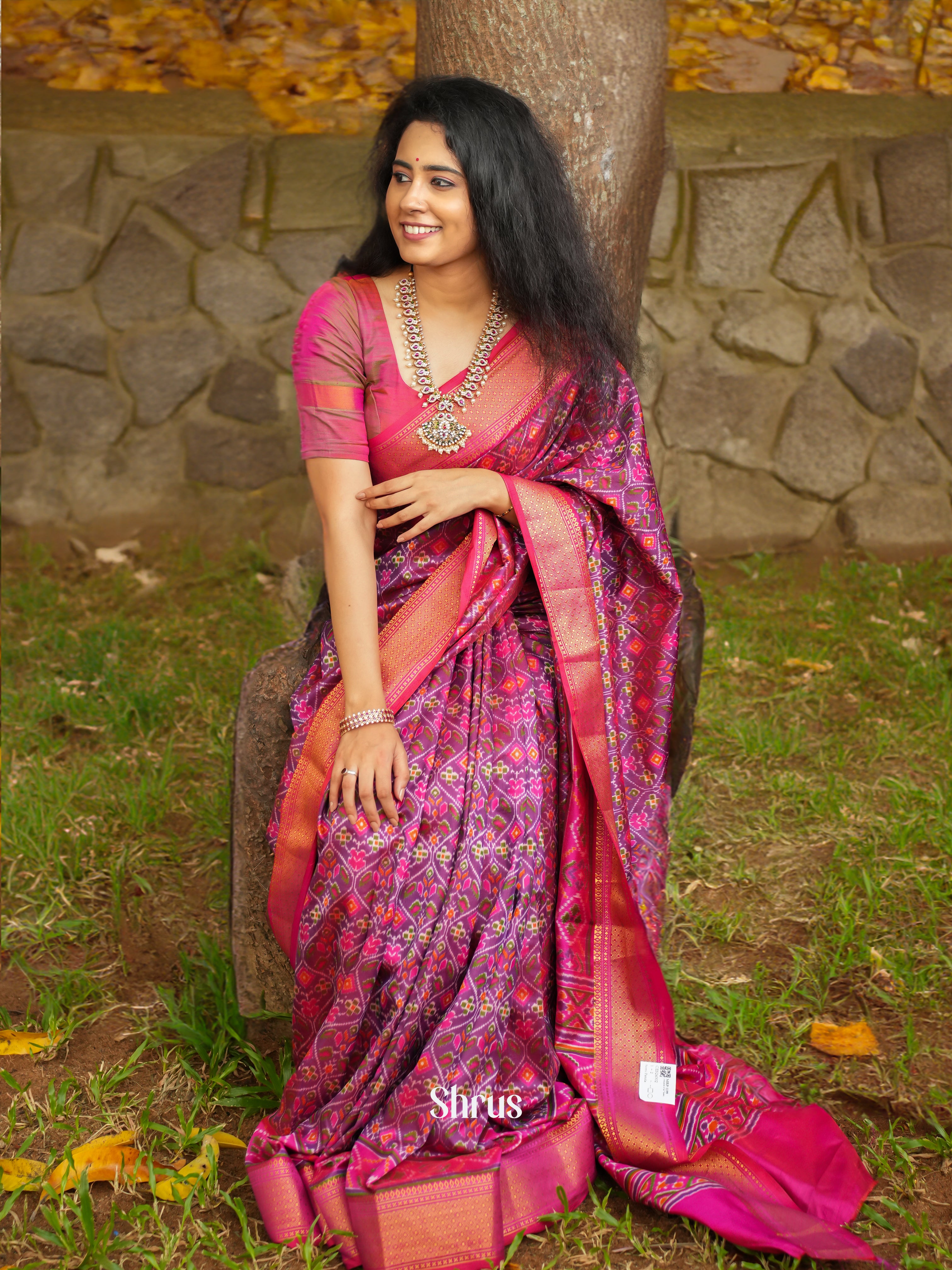 Blue & Pink - Semi Patola Saree