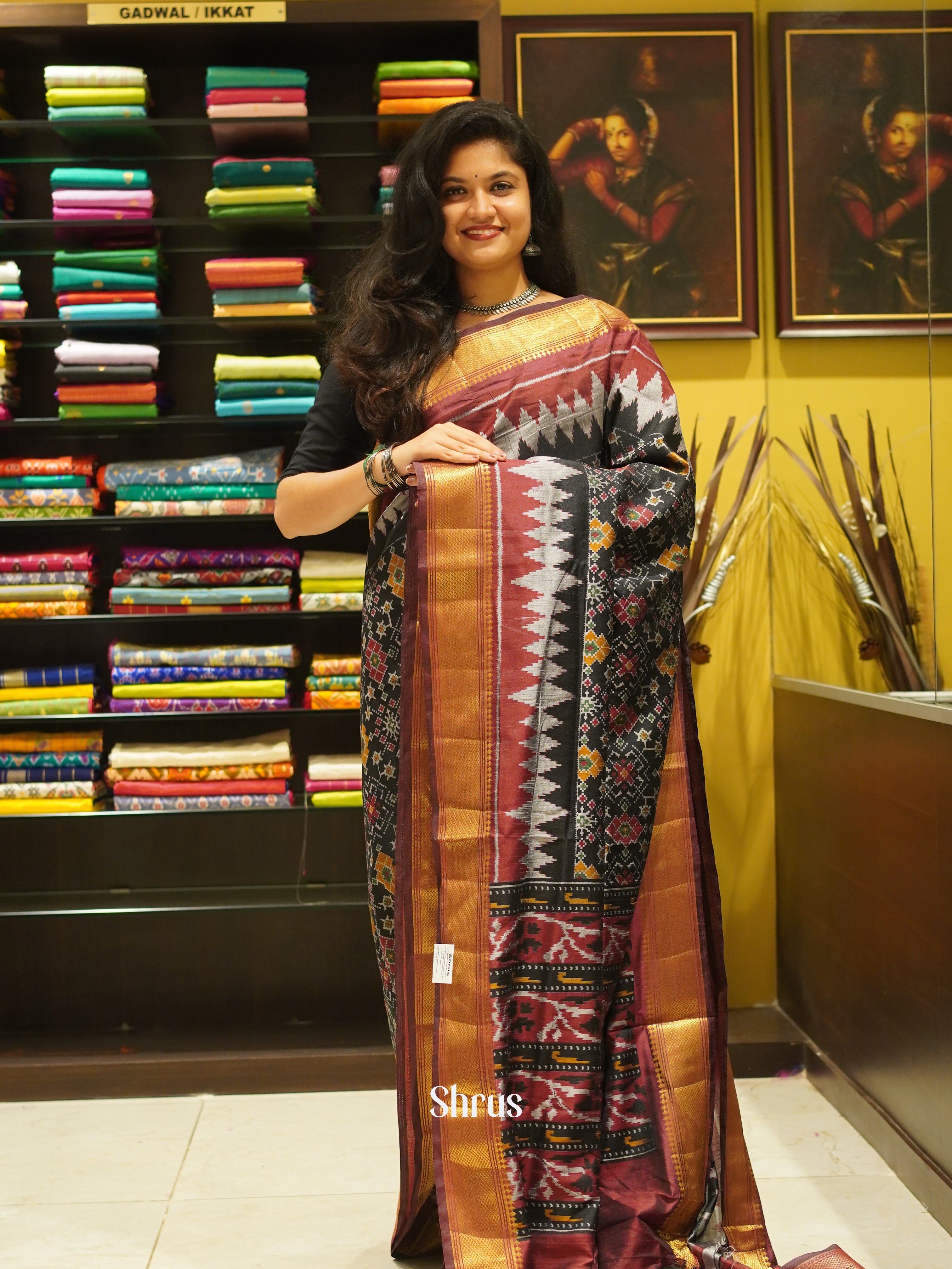 Black & Maroon - Semi Patola Saree