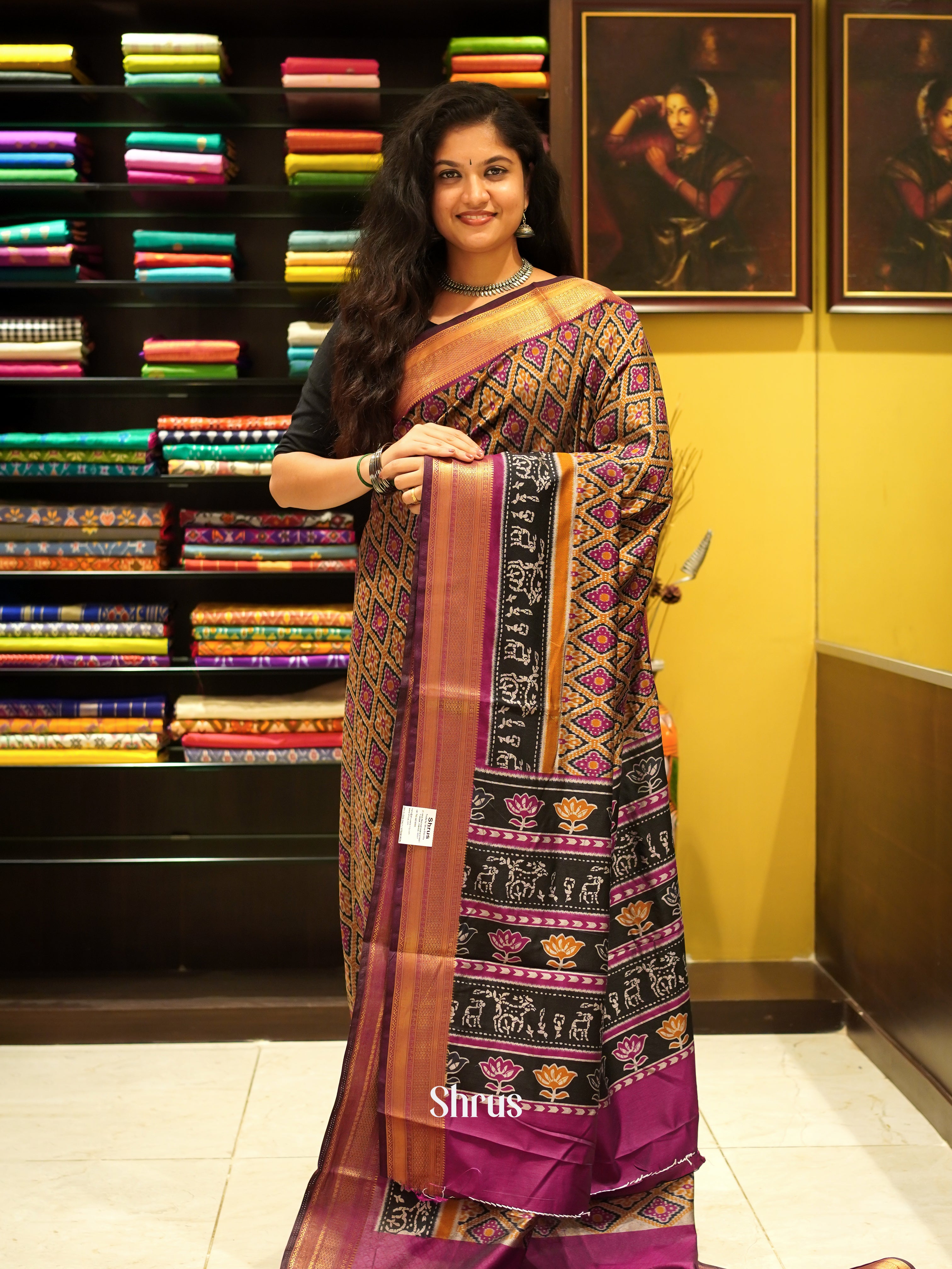 Brown & Majenta - Semi Patola Saree