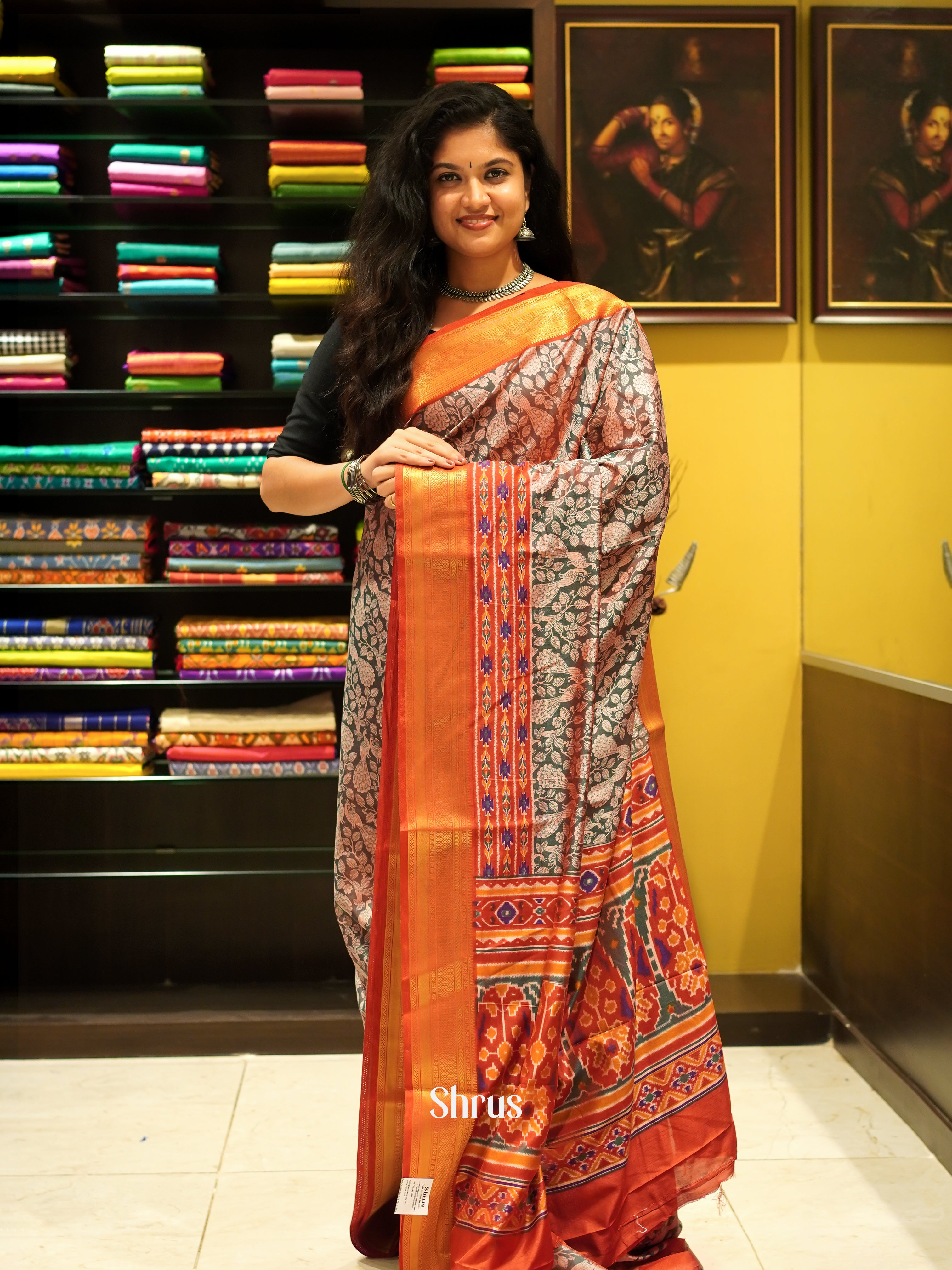 Green  & Red - Semi Patola Saree