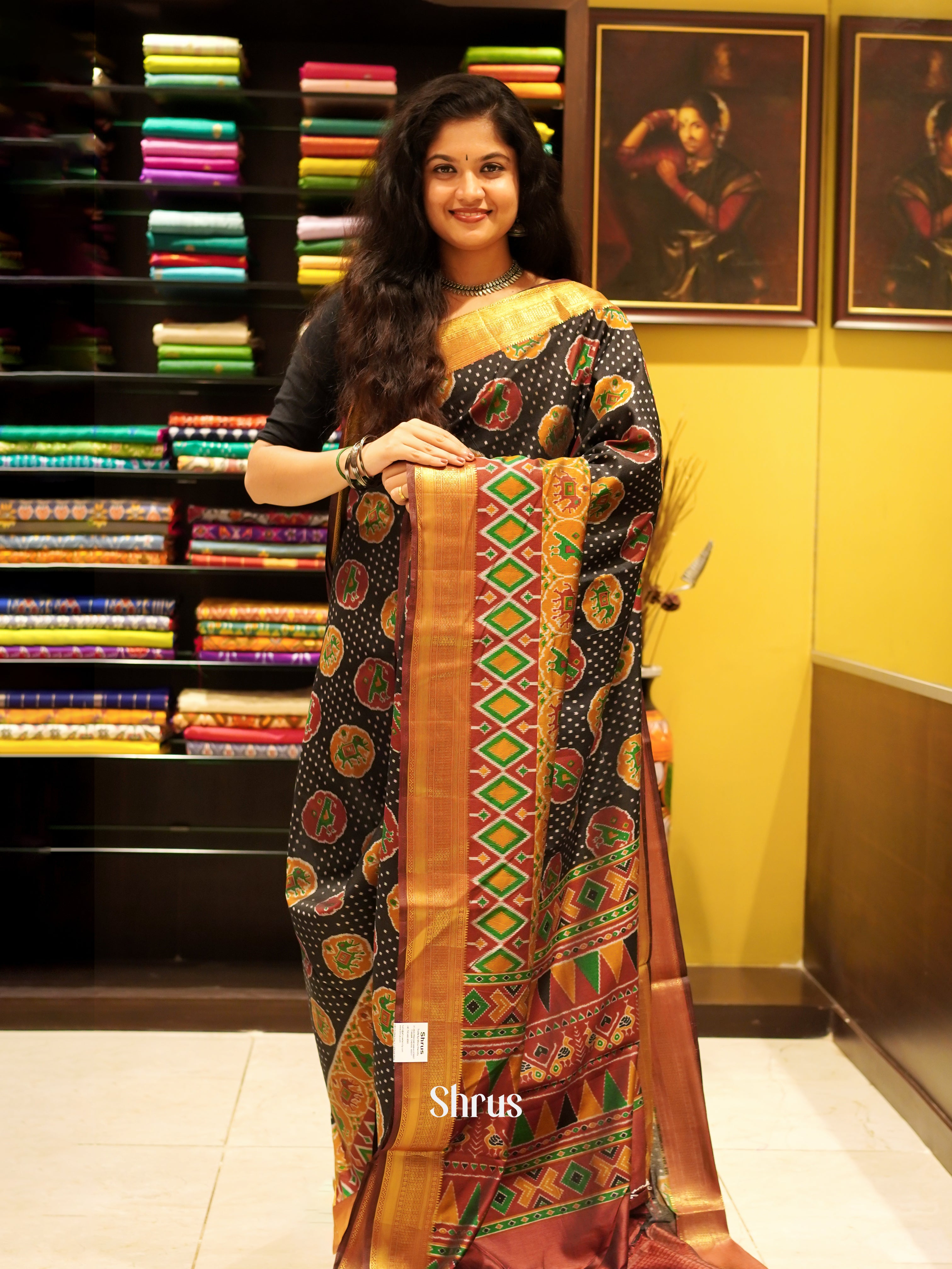 Black & Brown - Semi Patola Saree