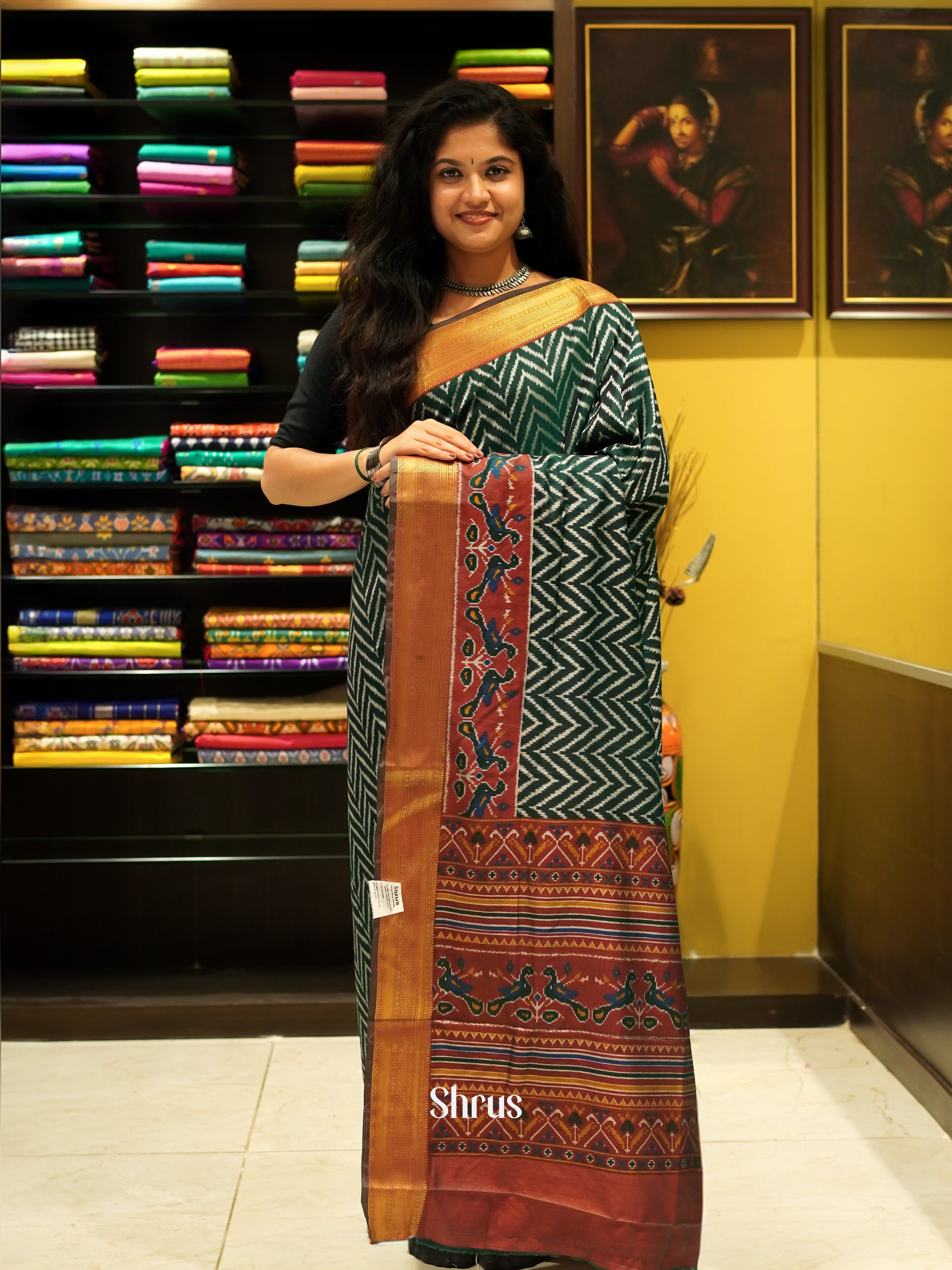 Green & Maroon - Semi Patola Saree