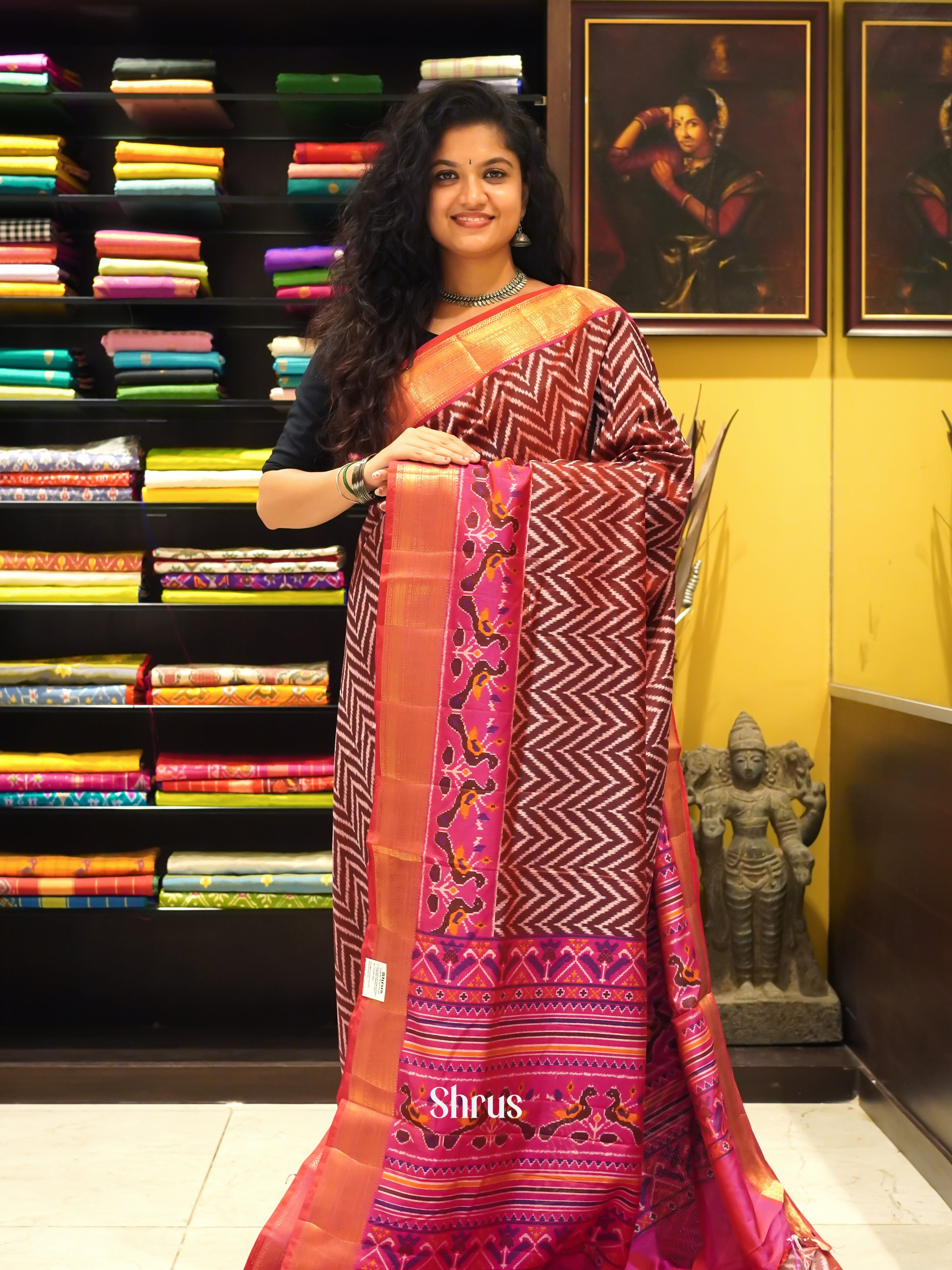 Brown & Pink - Semi Patola Saree