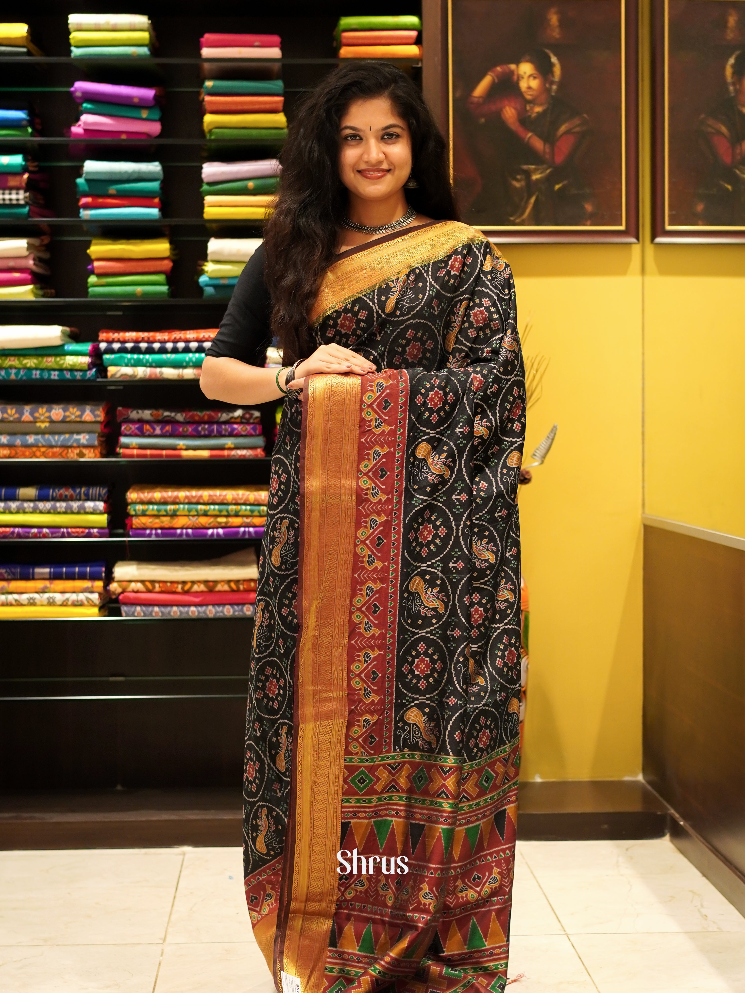 Black & Maroon - Semi Patola Saree