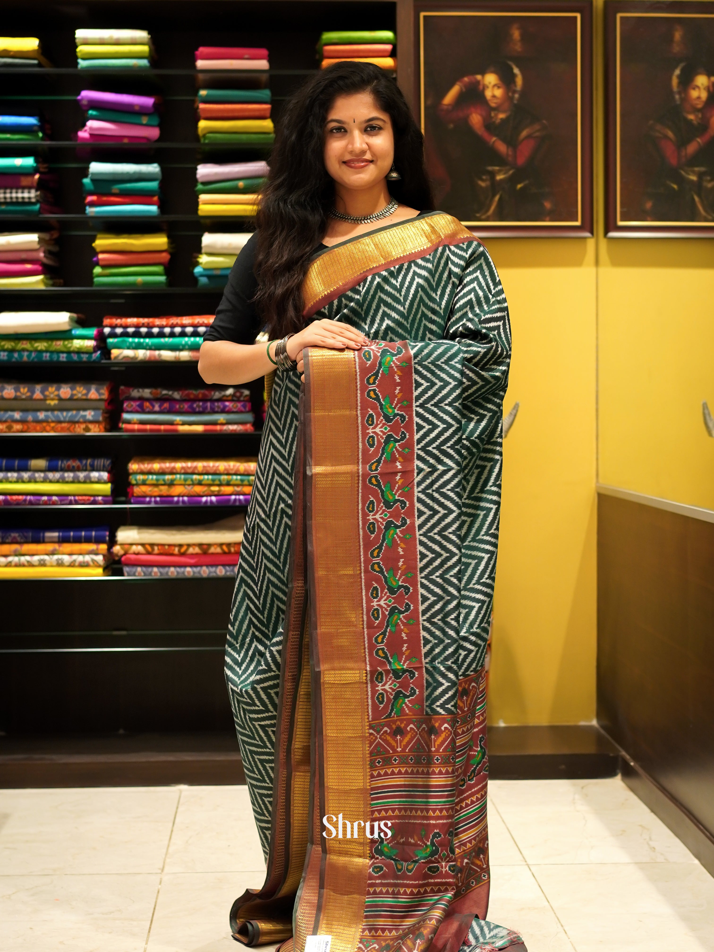 Green & Maroon - Semi Patola Saree