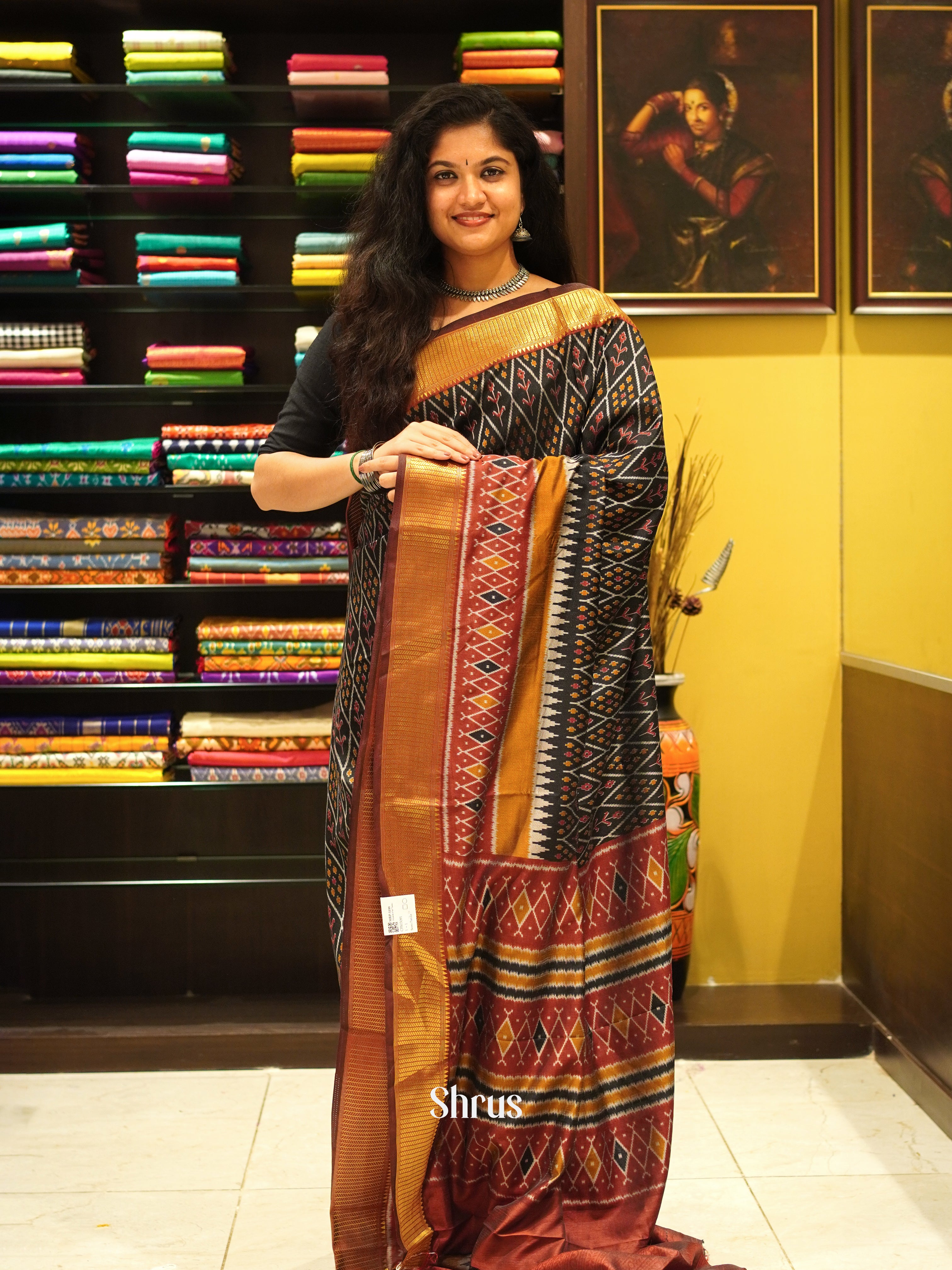 Black & Maroon - Semi Patola Saree