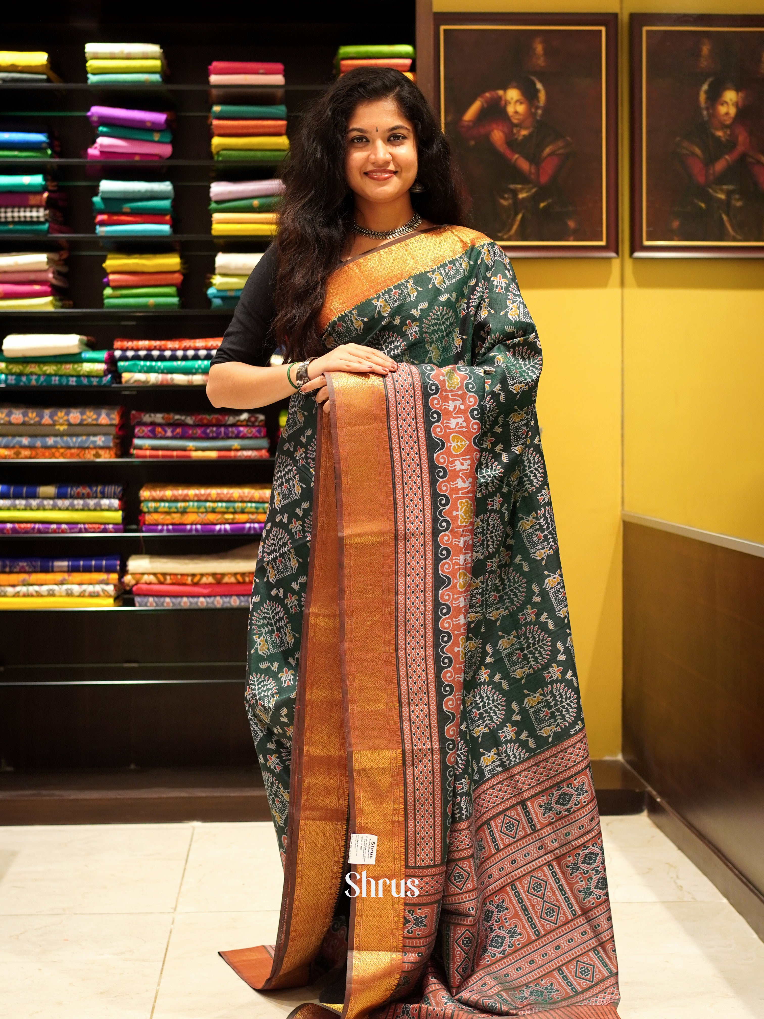 Green &  Maroon - Semi Patola Saree