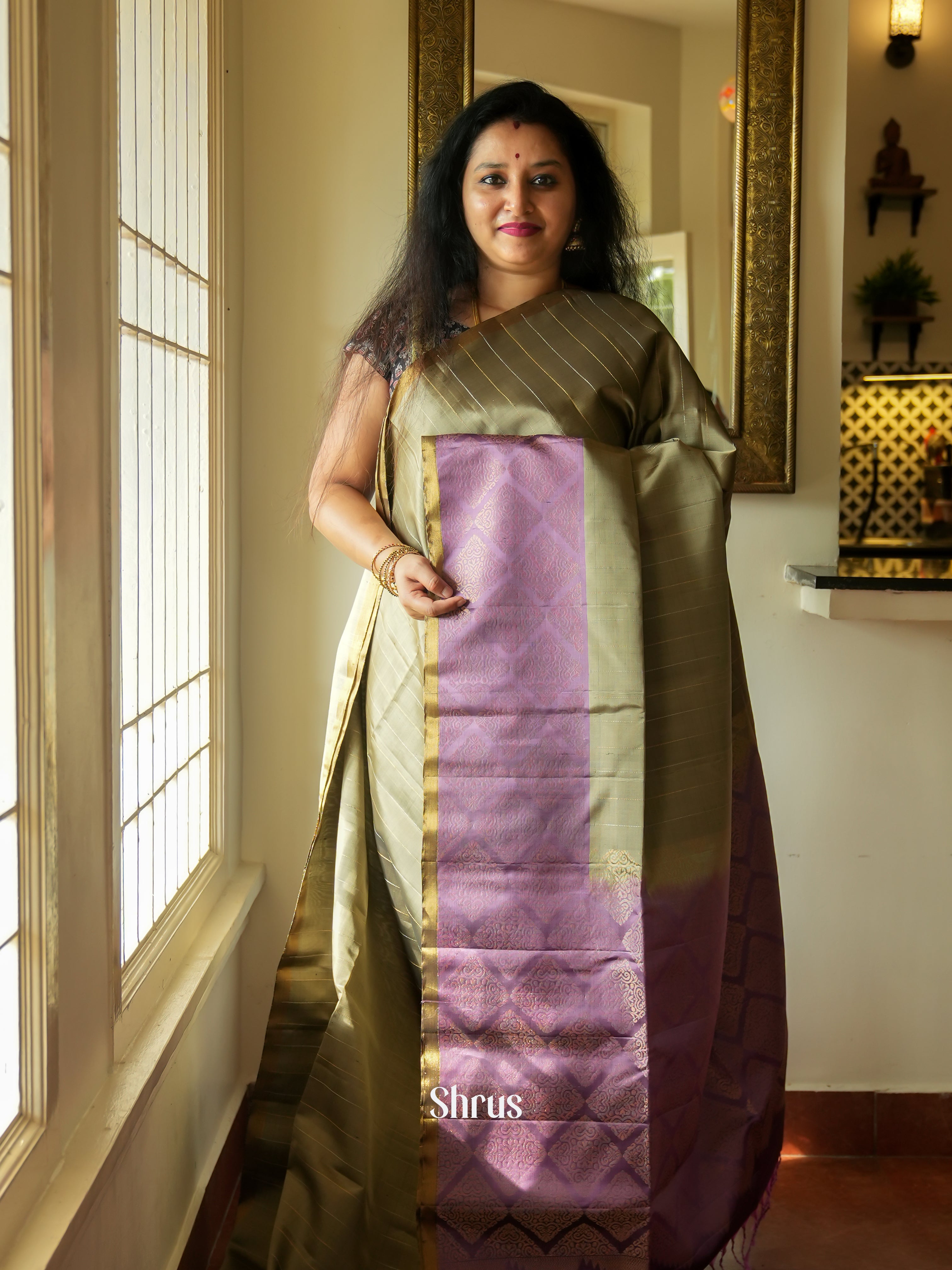 Elachi Green & Purple - Soft Silk Saree