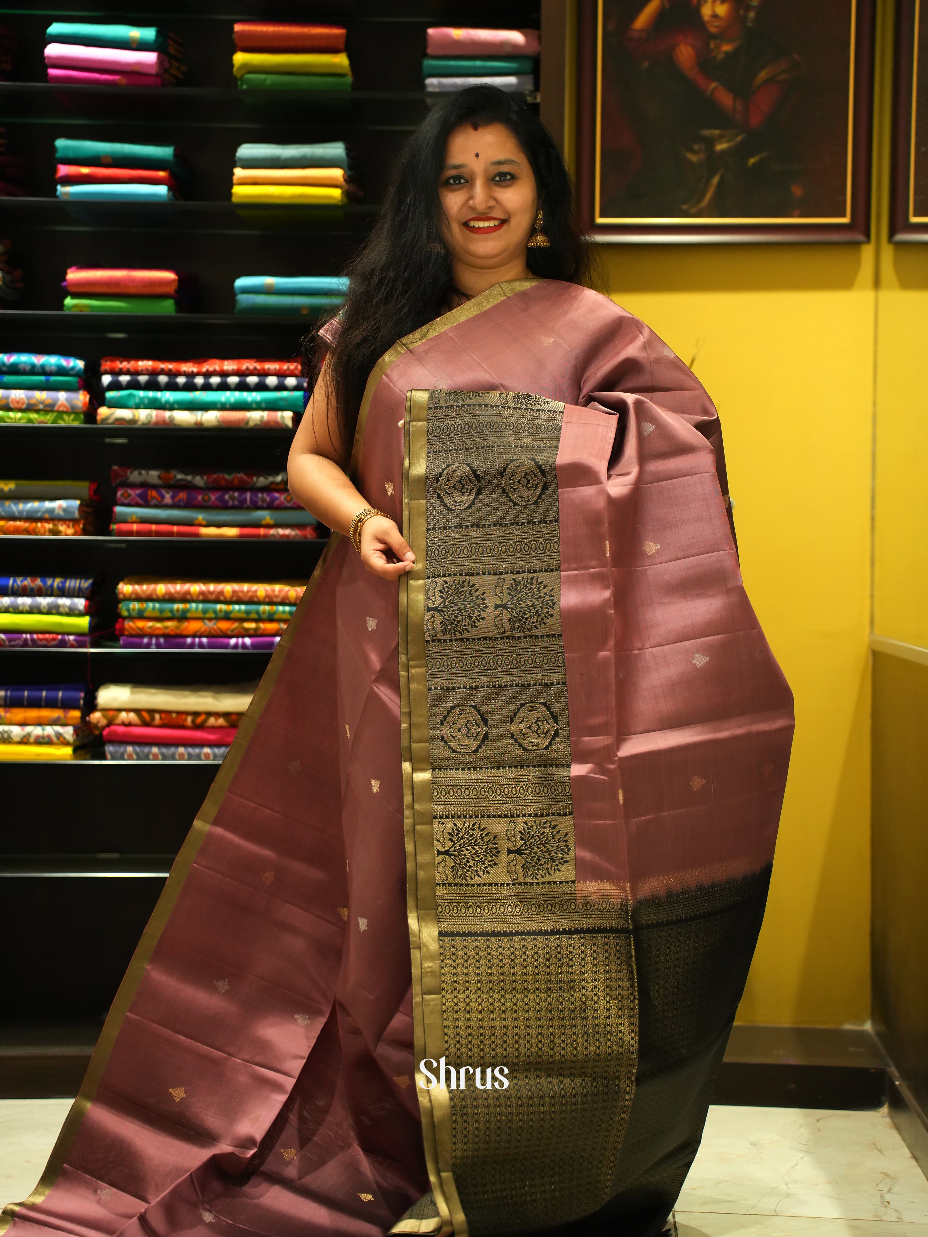 Onion Pink & Black - Soft Silk Saree