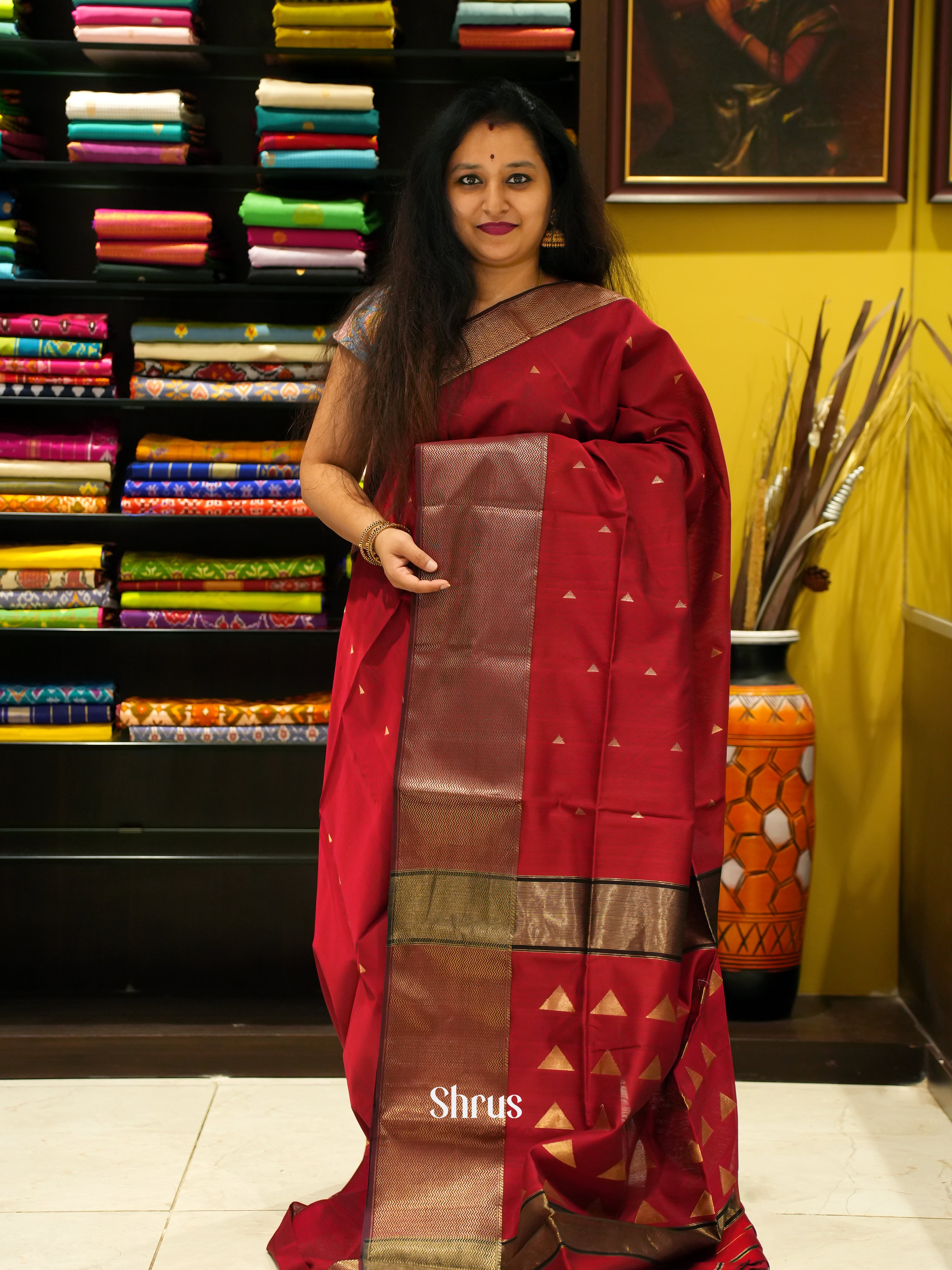 Red & Brown - Maheshwari silkcotton Saree