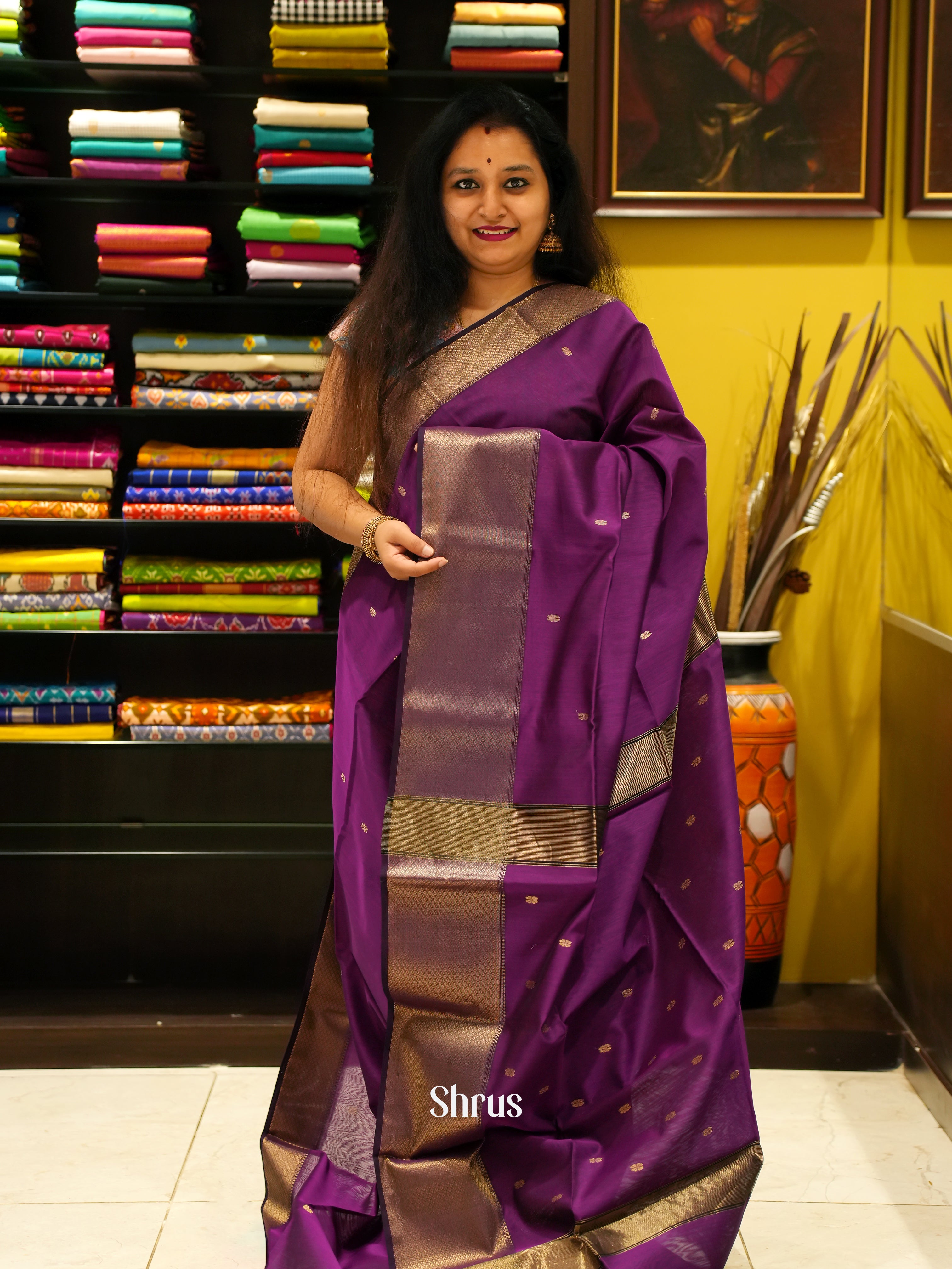 Purple(Single Tone) - Maheshwari silkcotton Saree