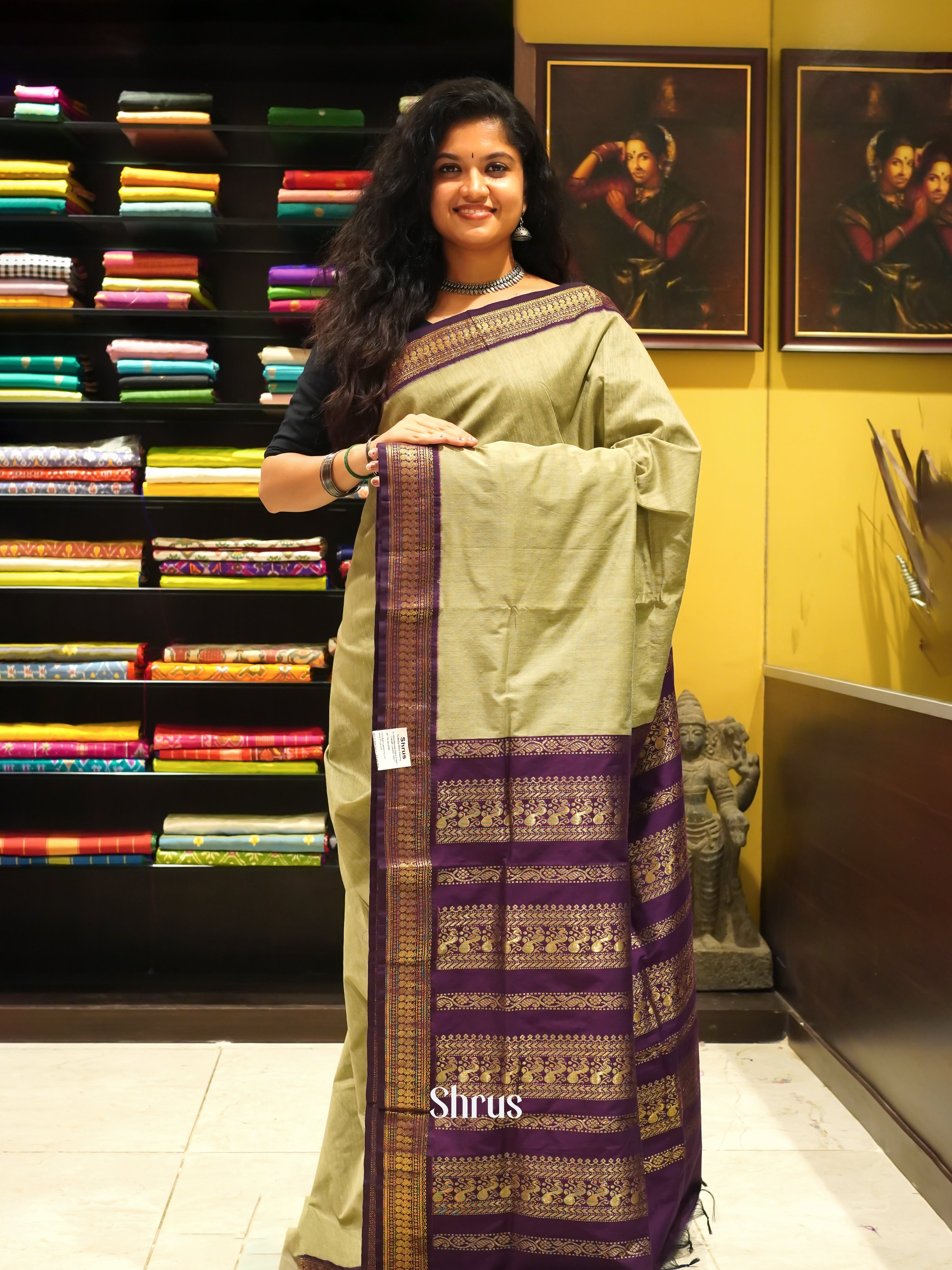 Elachi Green & Purple   - Kalyani Cotton