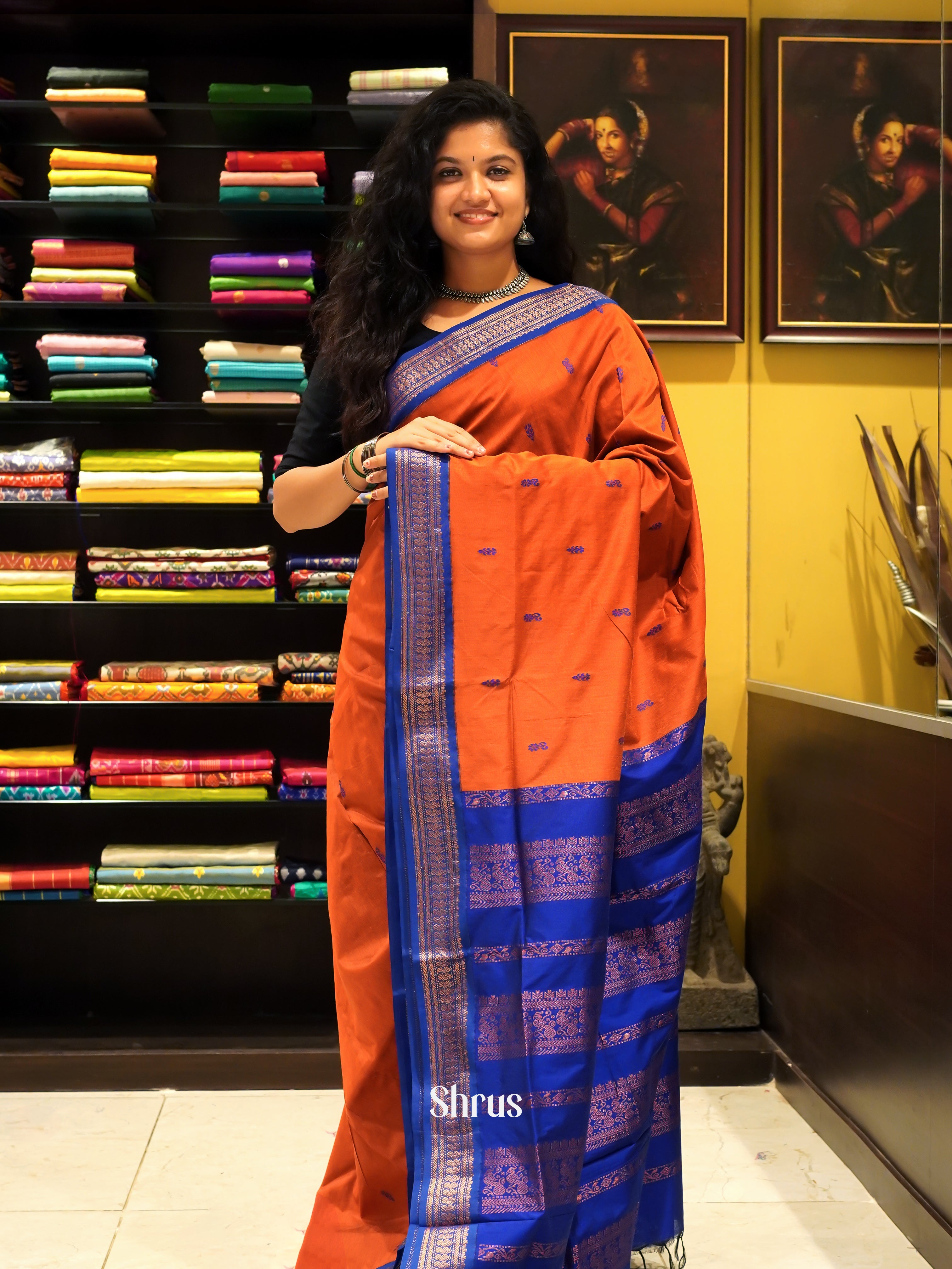 Orange & Blue  - Kalyani Cotton