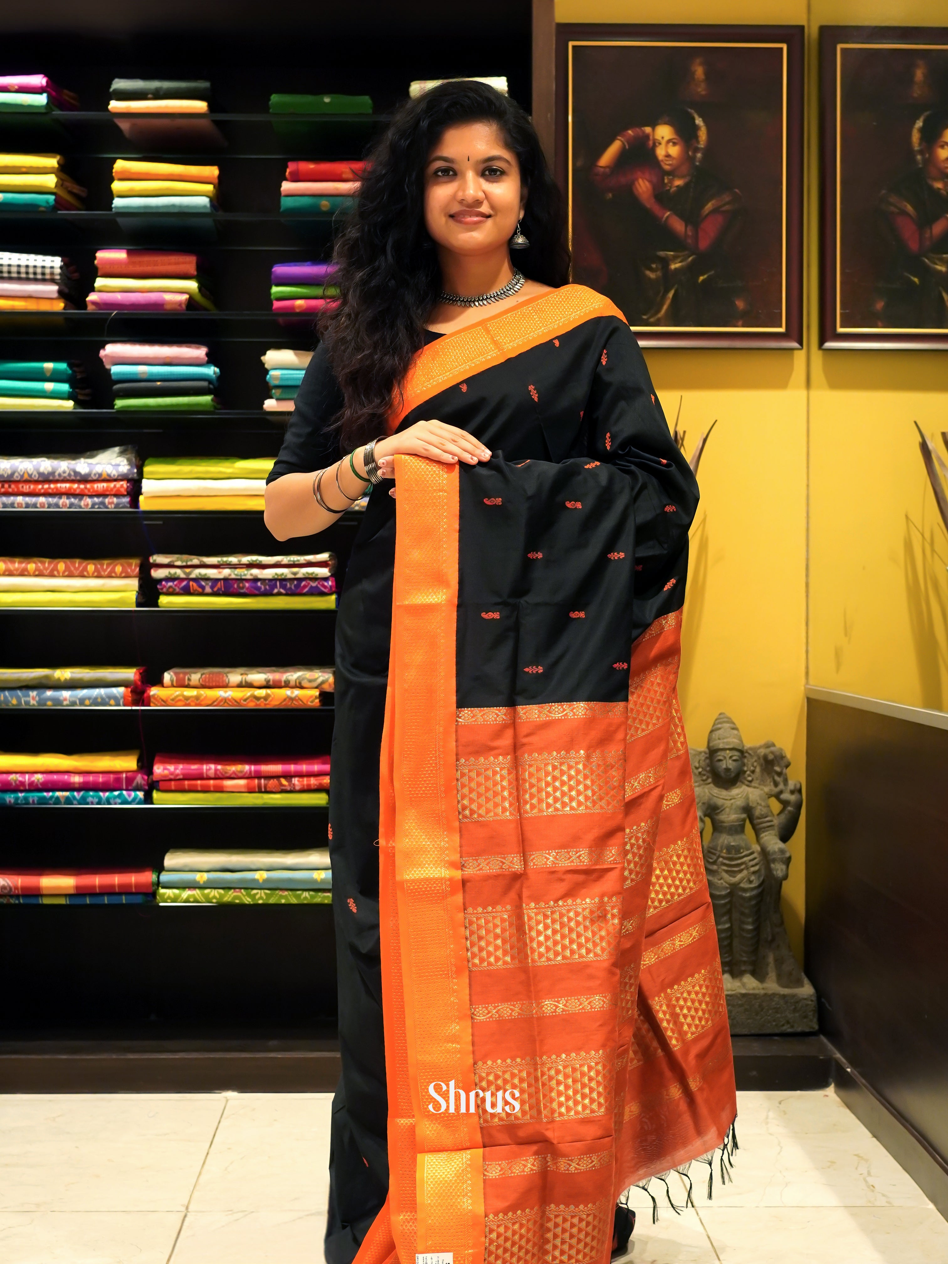 Black & Orange - Kalyani Cotton