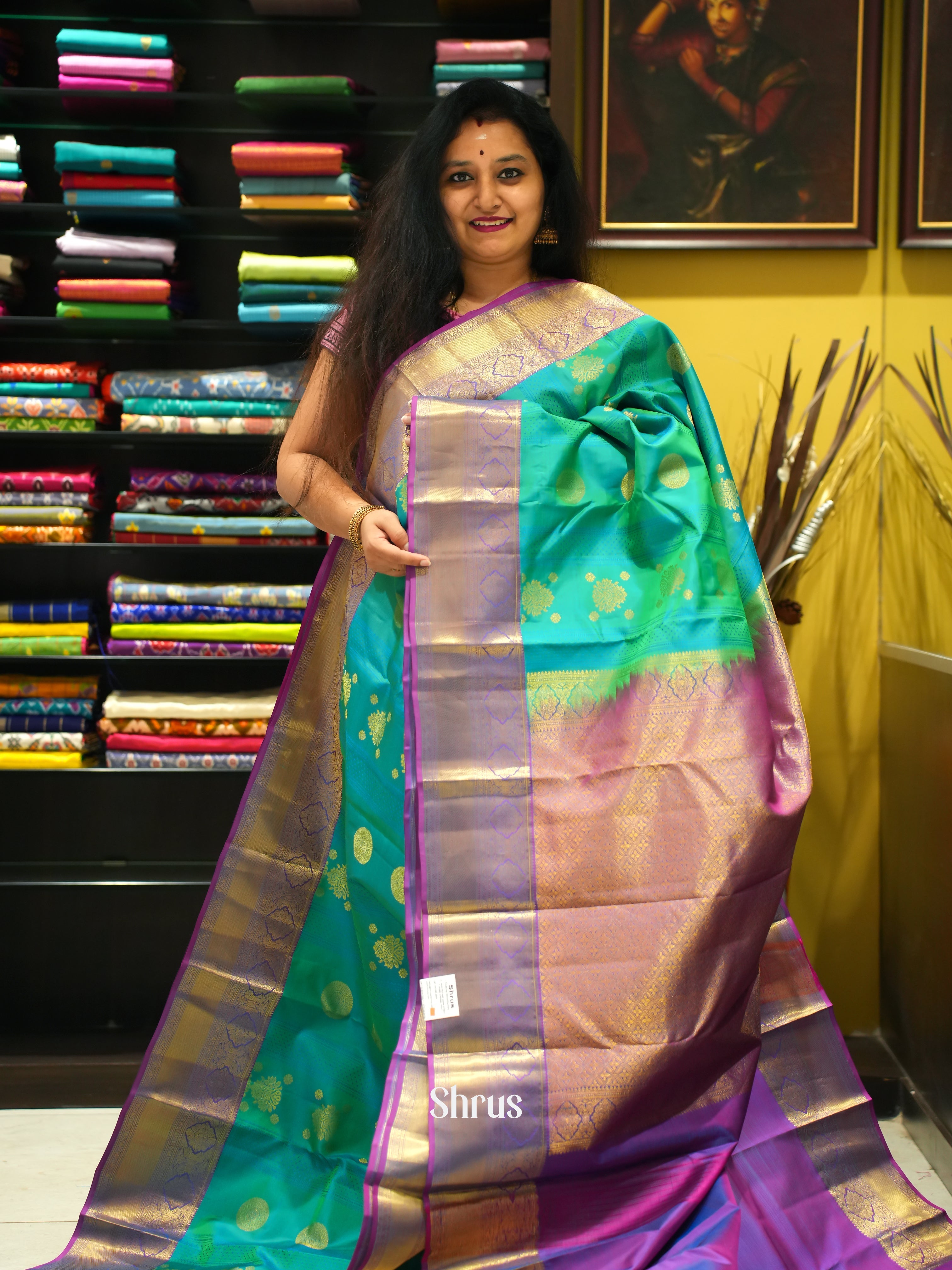 Teal Green & Majenta  - Kanchipuram silk Saree