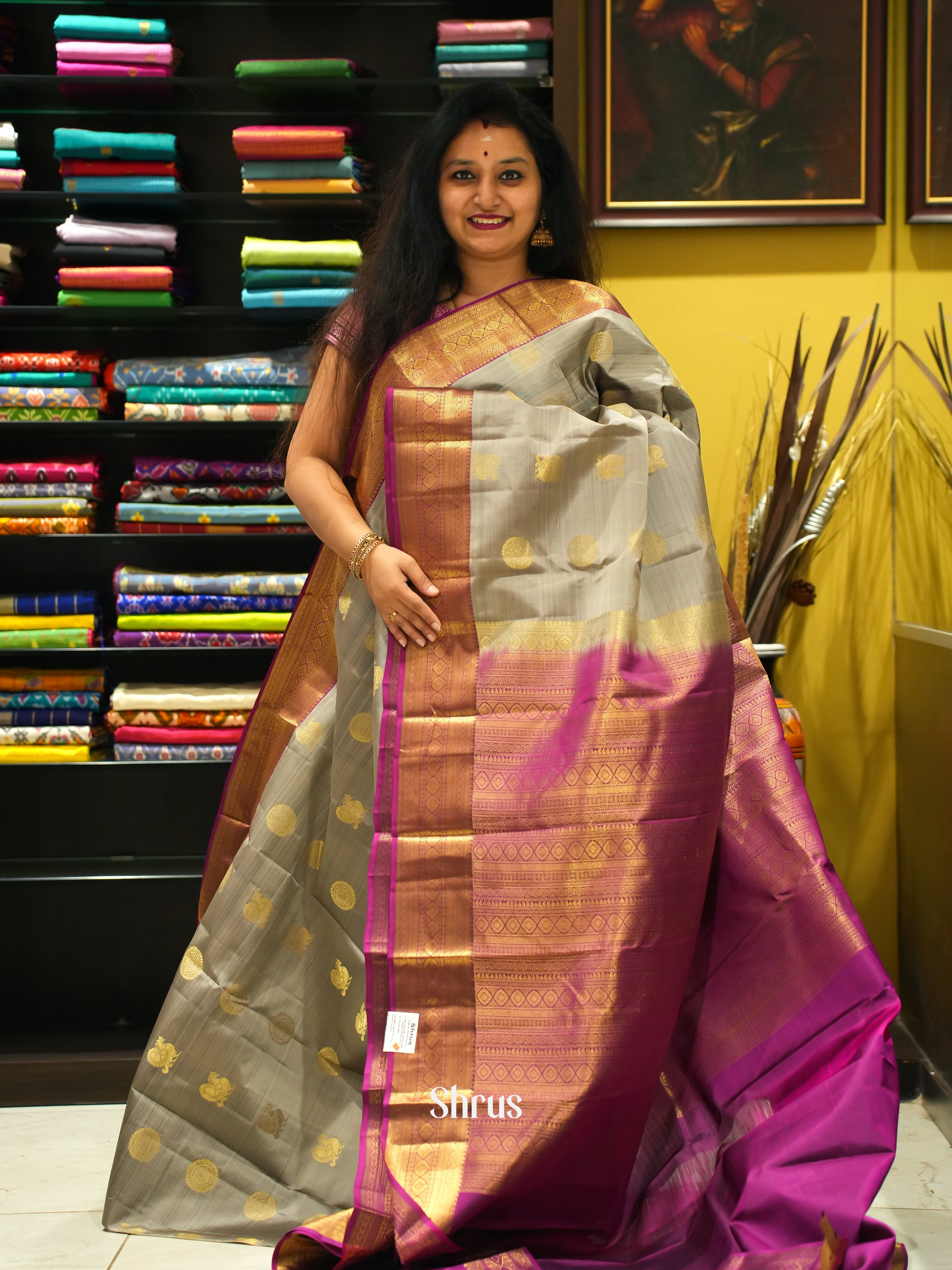 Grey & Purple - Kanchipuram silk Saree