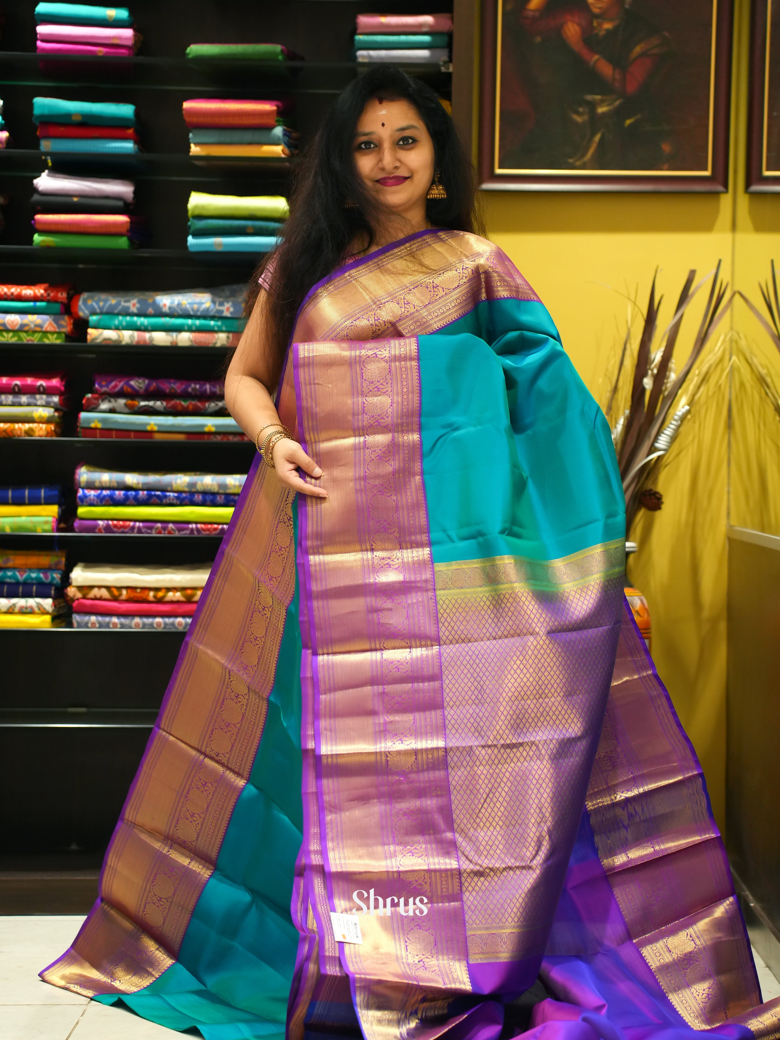 Teal Blue & Purple - Kanchipuram silk Saree