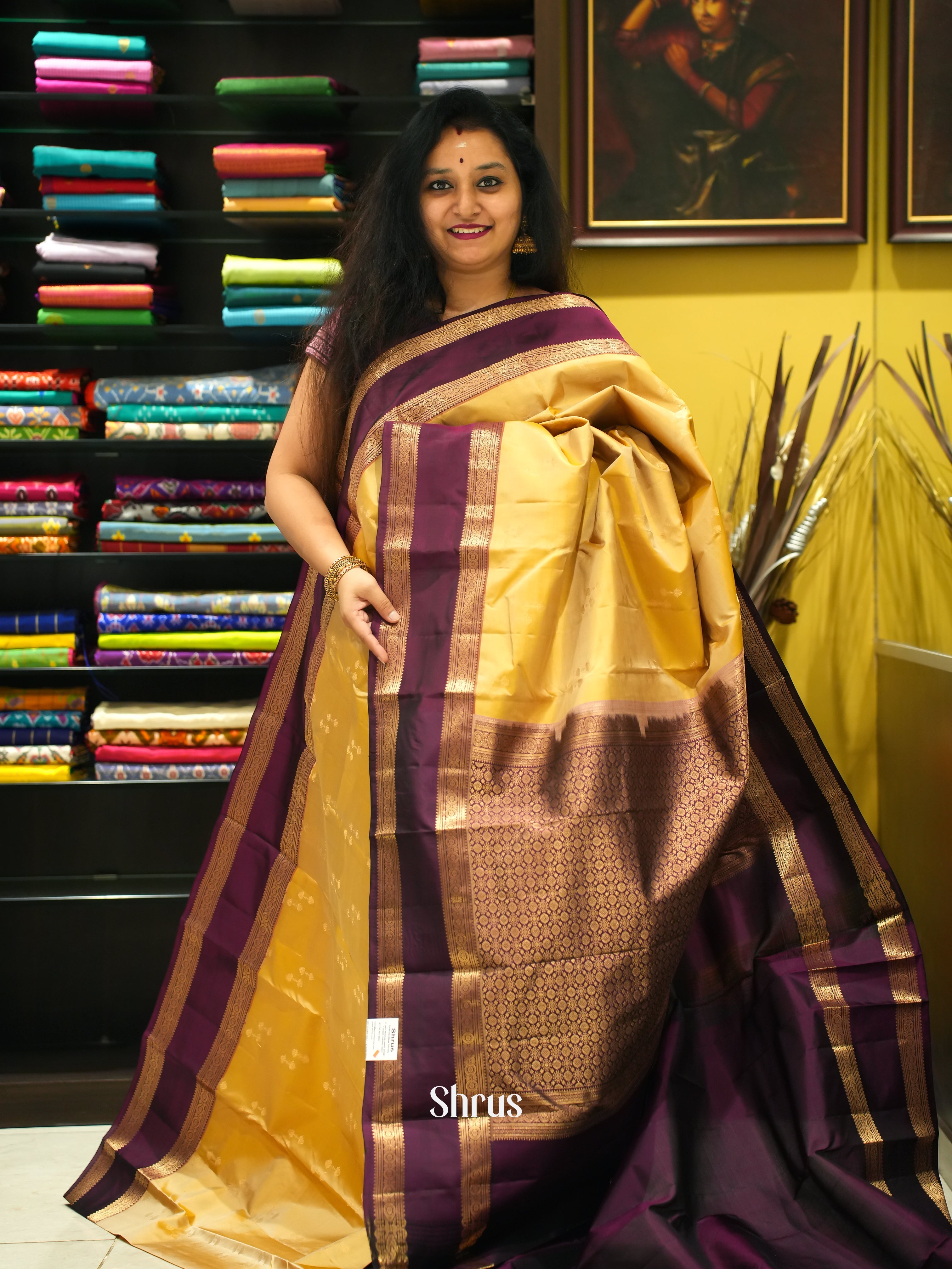 Beige & Wine - Kanchipuram silk Saree