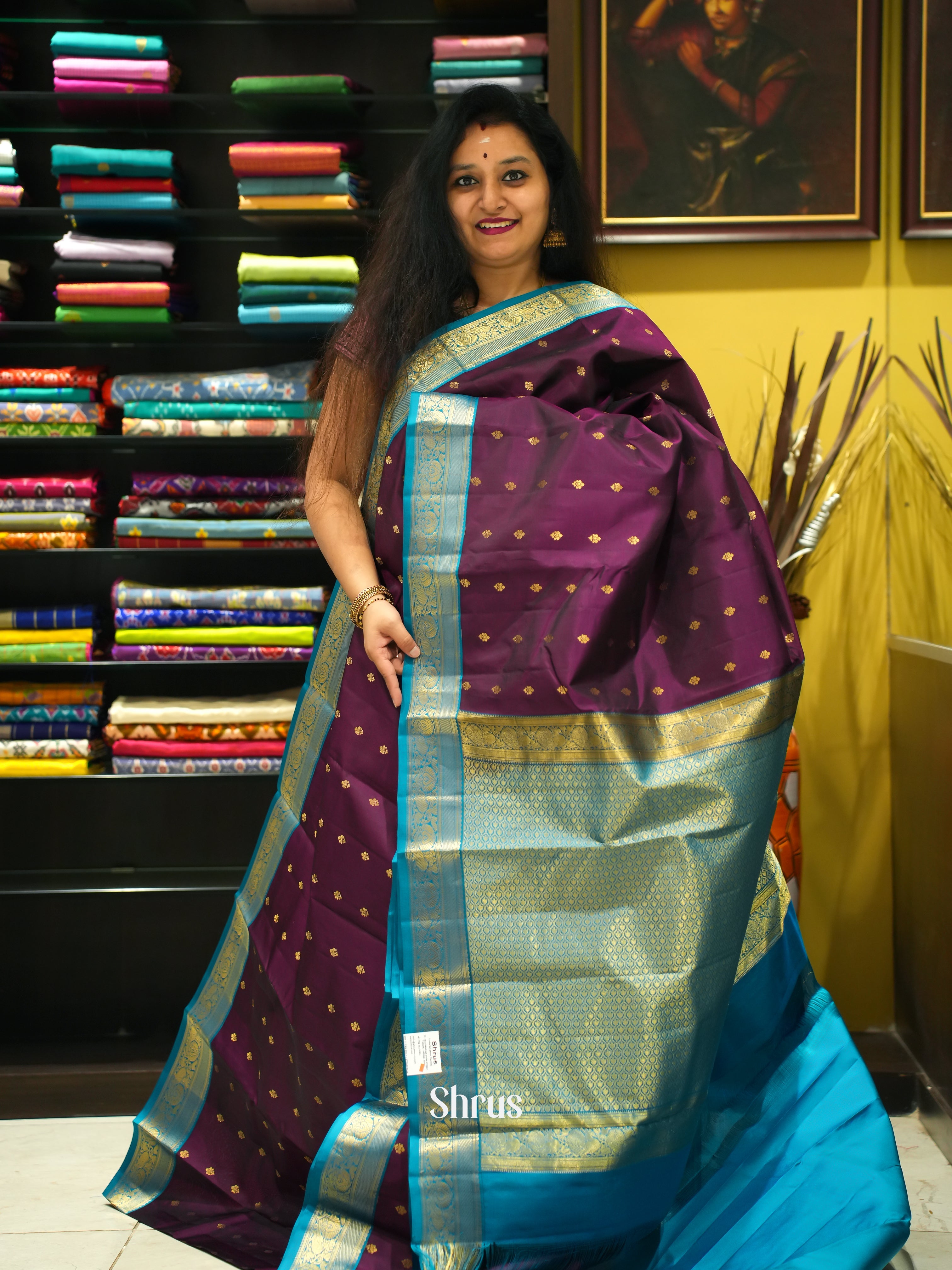 Violet & Blue - Korvai Kanchipuram silk Saree