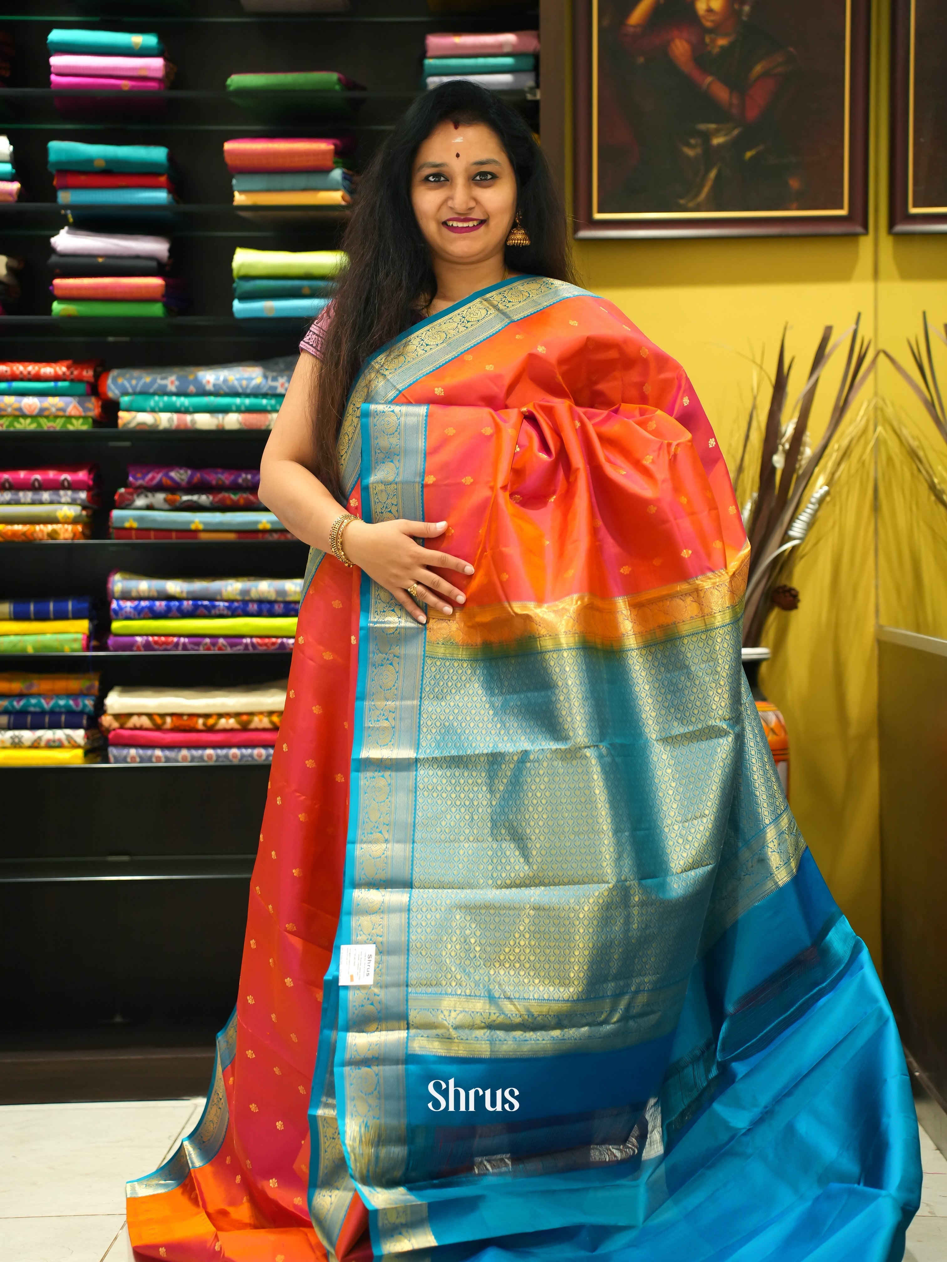 Orange & Blue - Korvai Kanchipuram silk Saree