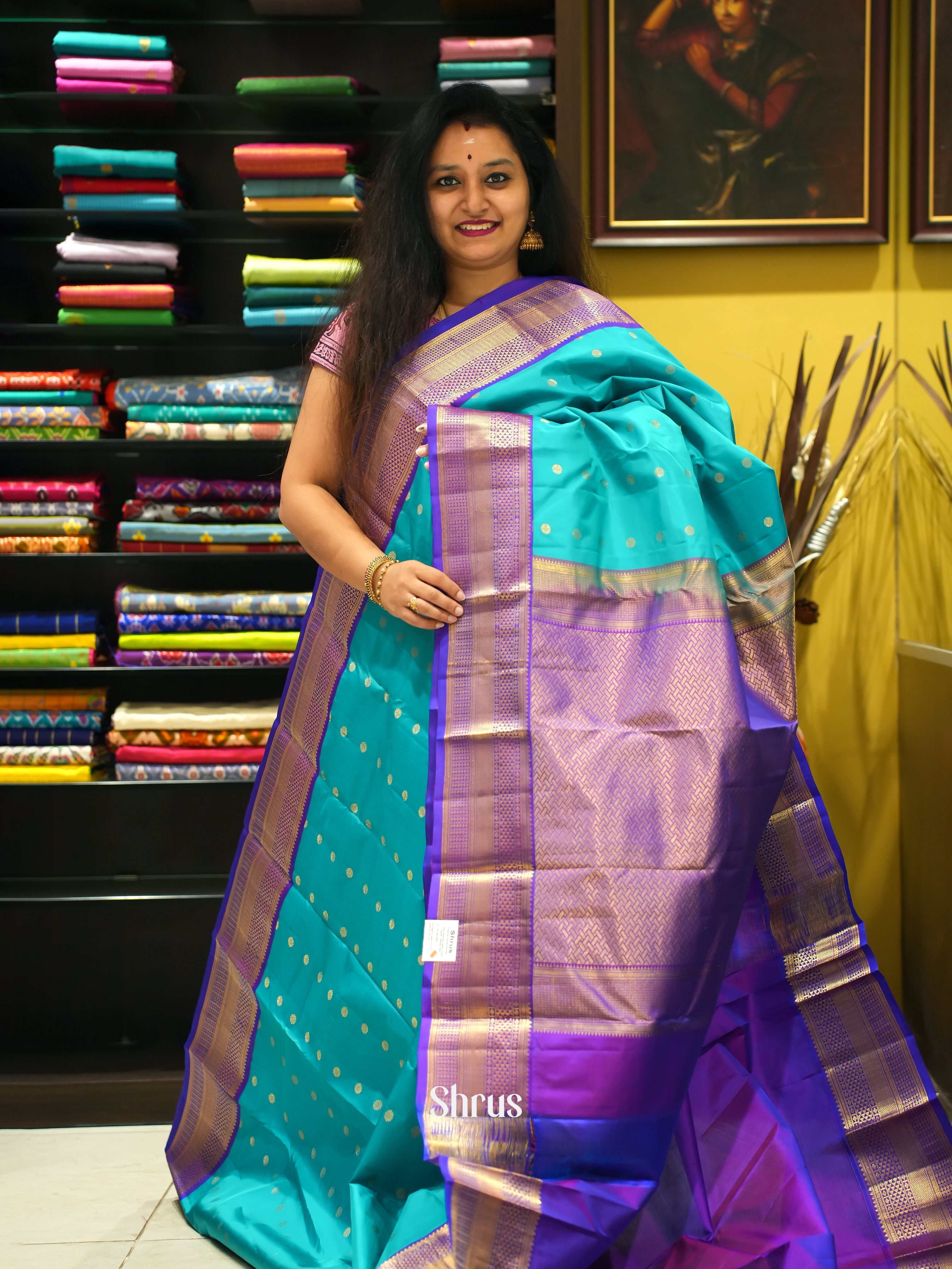 Sky Blue & Purple - Korvai Kanchipuram silk Saree