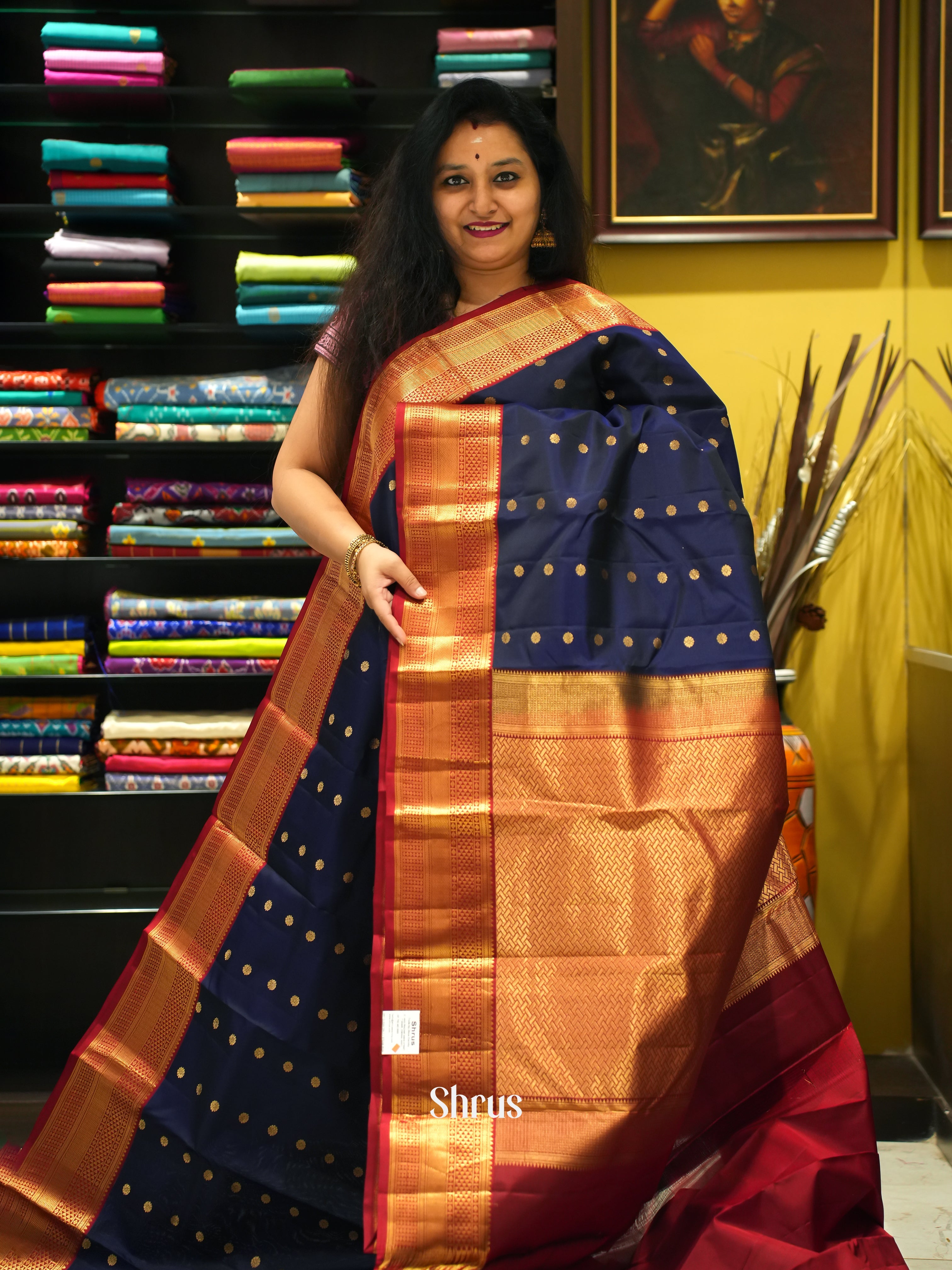 Blue & Maroon - Korvai Kanchipuram silk Saree