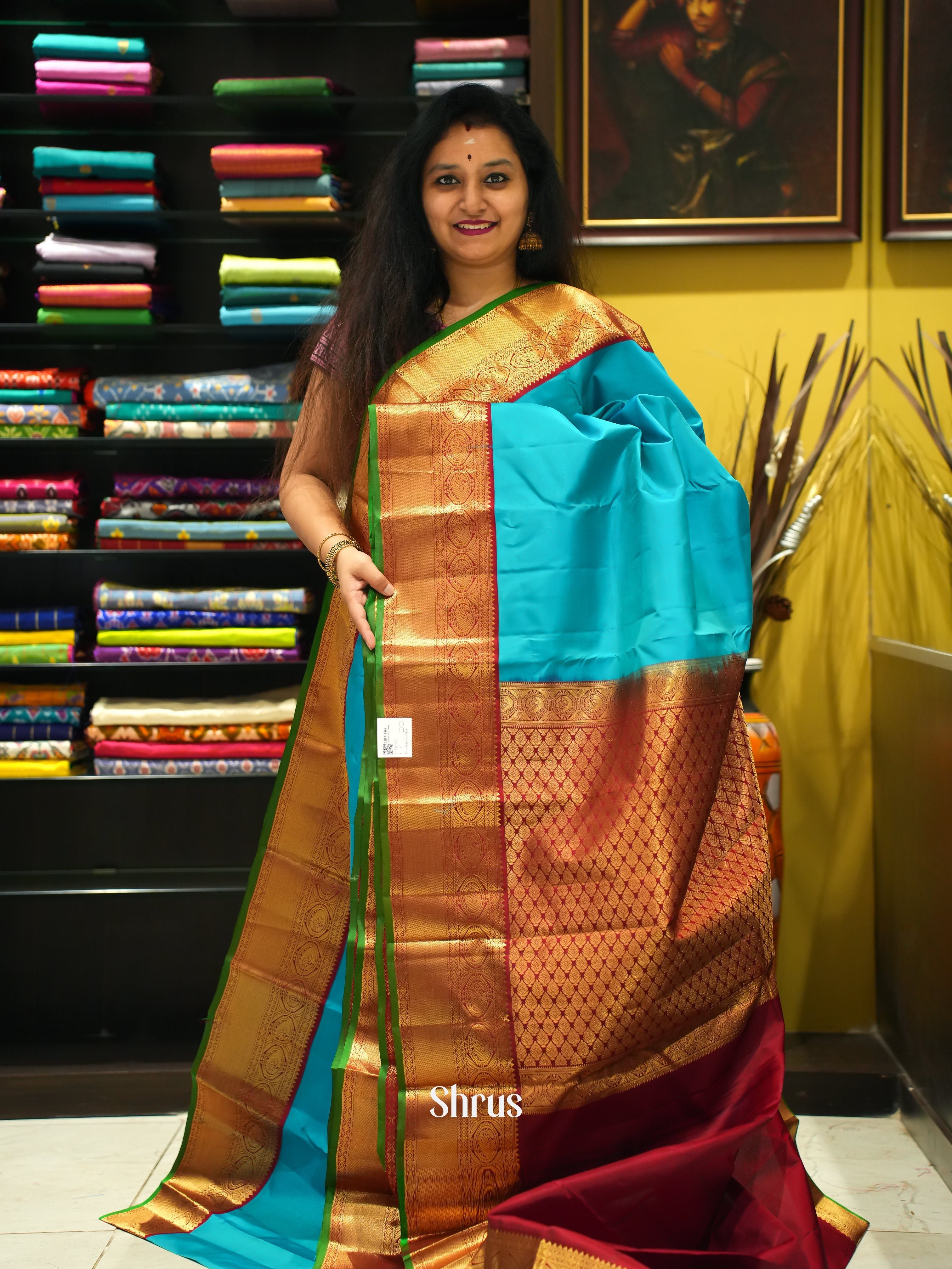 Teal & Maroon - Kanchipuram silk Saree