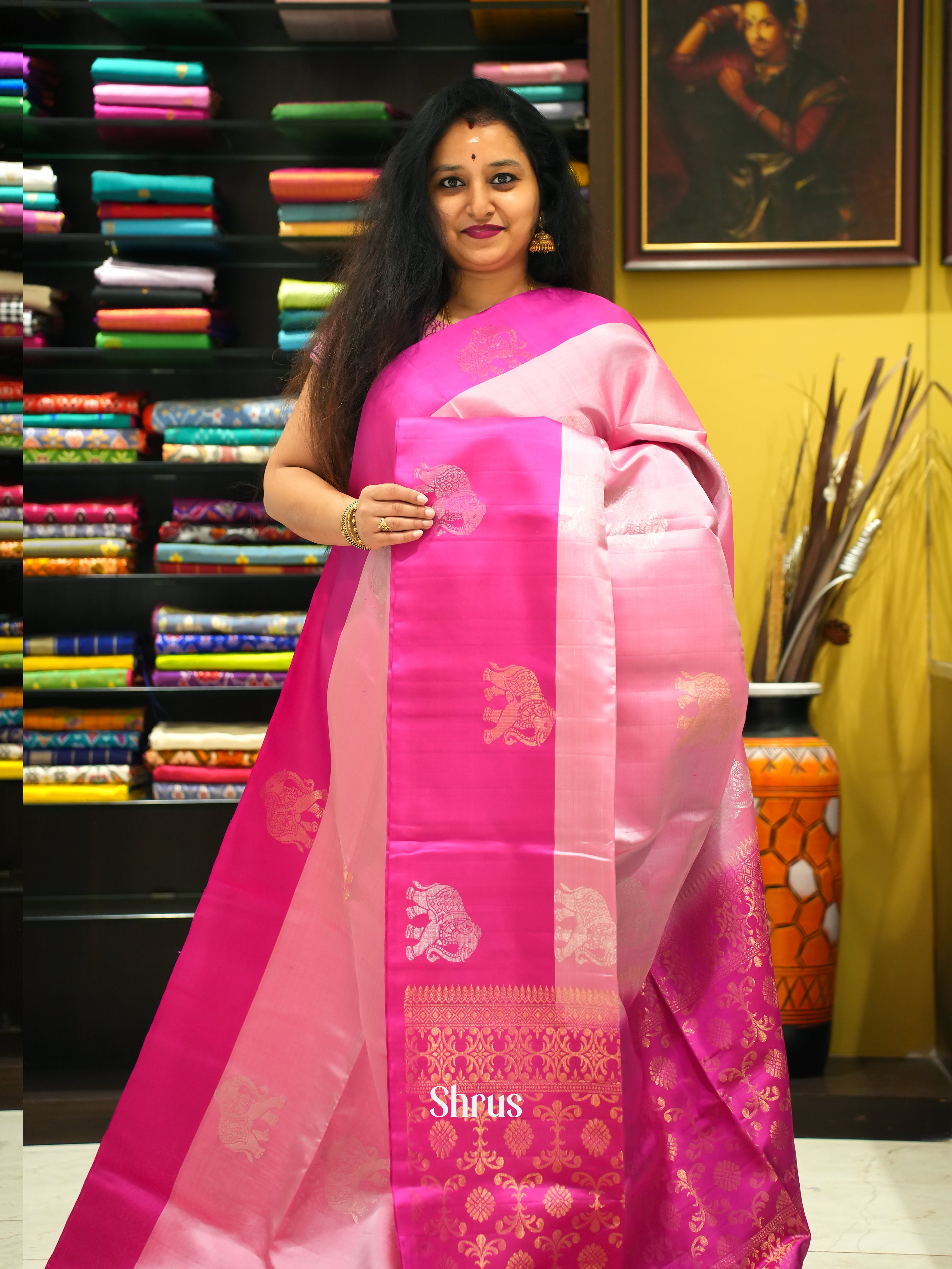 Baby Pink & Pink- Soft Silk Saree