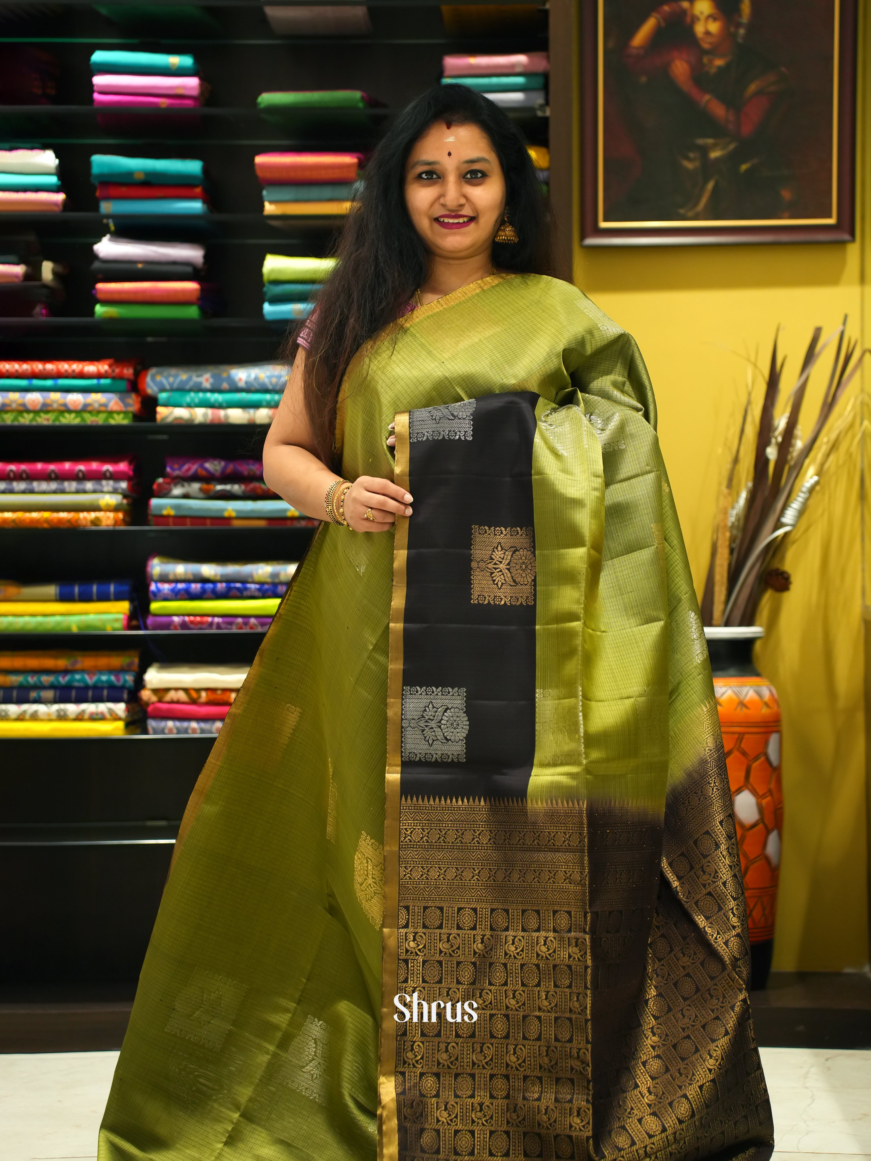 Green & Black  - Soft Silk Saree