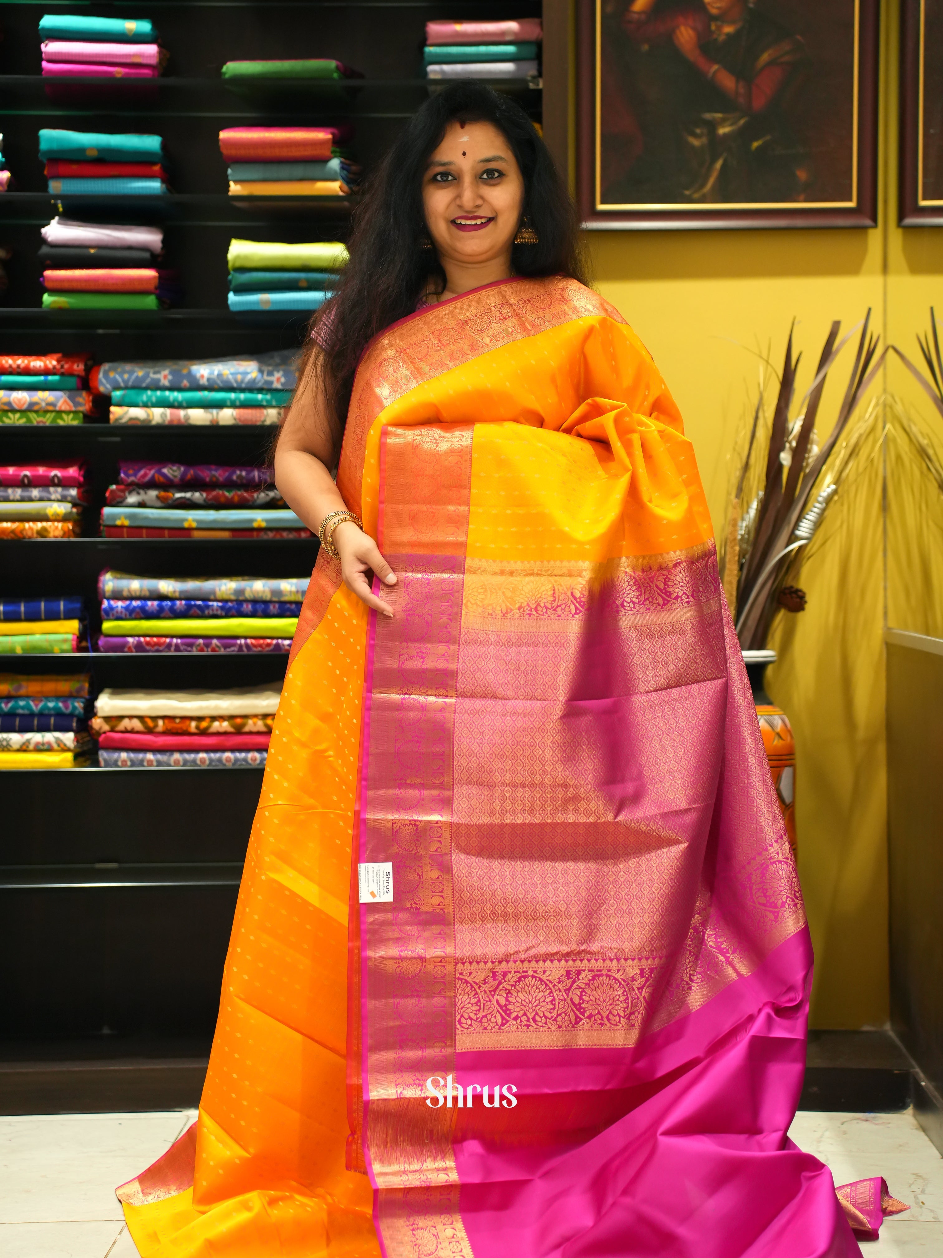 Yellow & Pink - Kanchipuram silk Saree