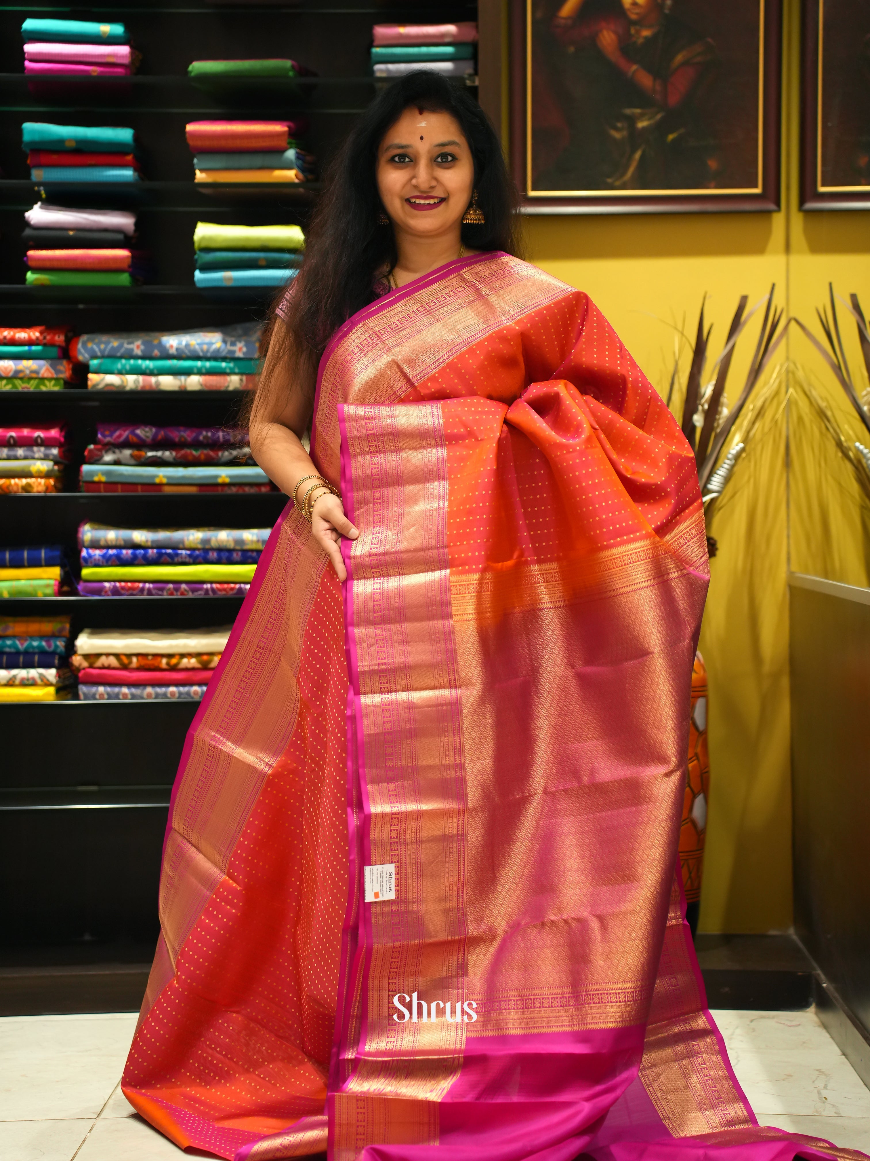 Orange & Pink - Kanchipuram silk Saree