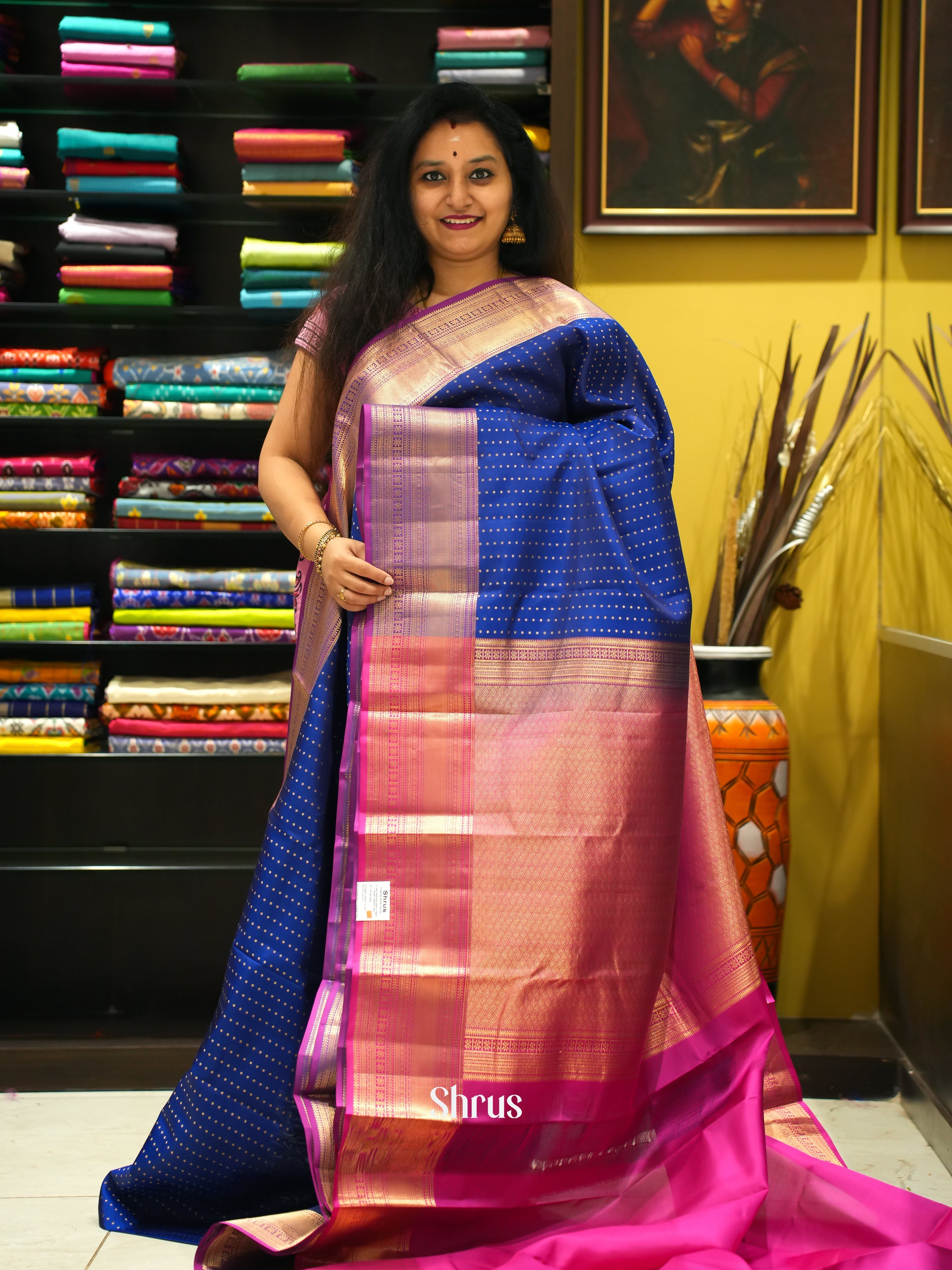 Blue & Pink  - Kanchipuram silk Saree