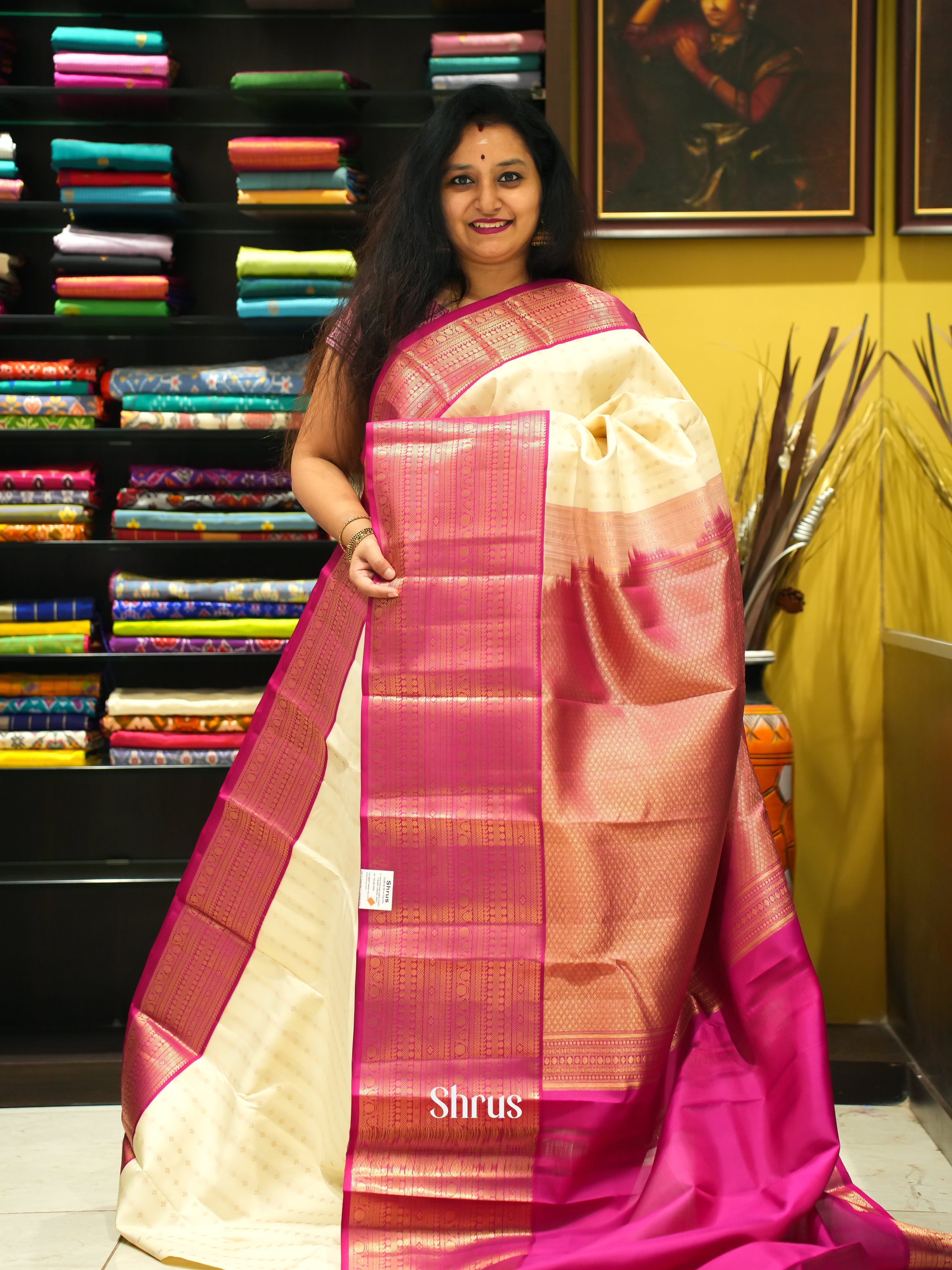 Cream & Pink - Korvai Kanchipuram silk Saree