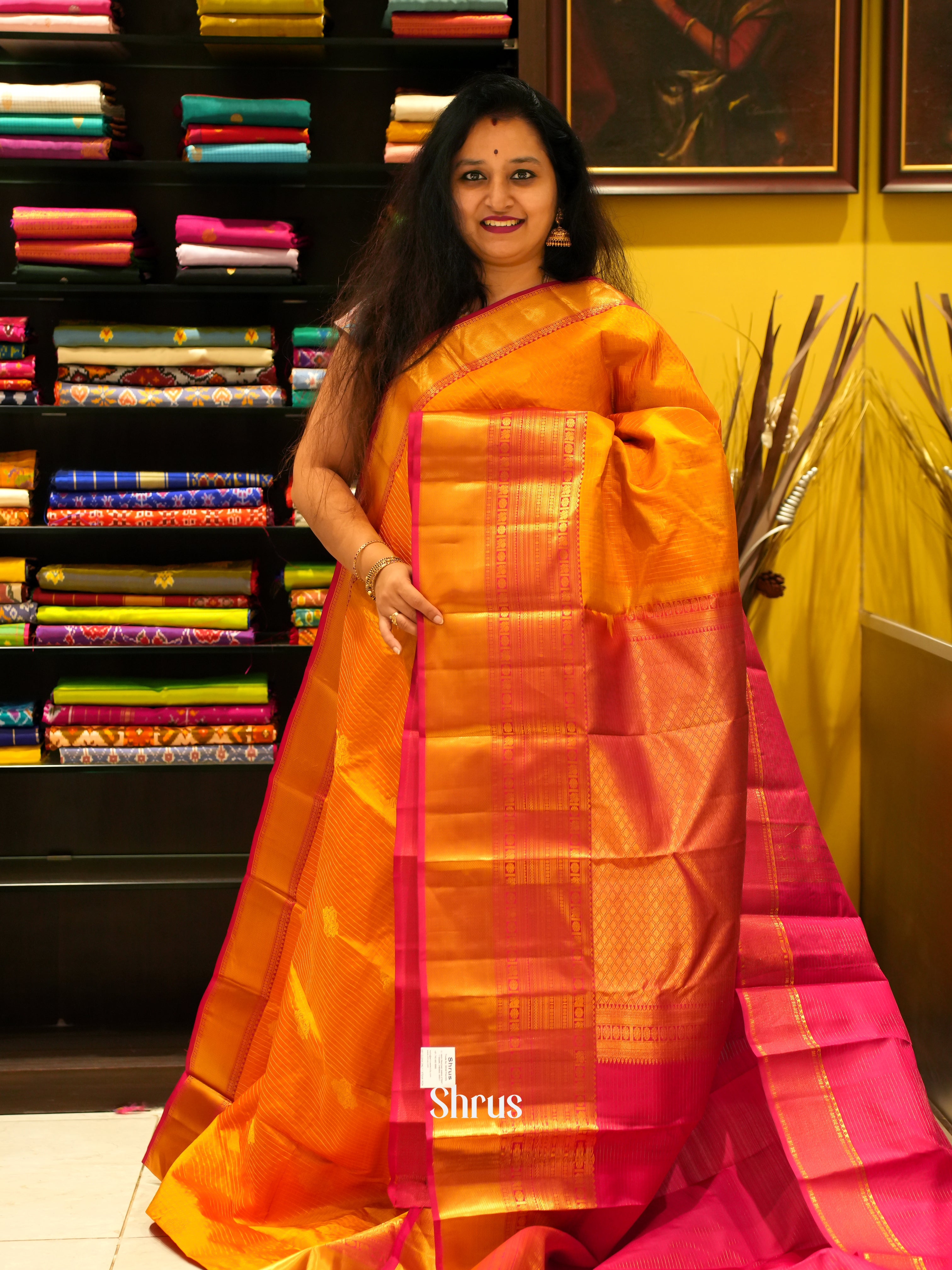 Orange & Pink - Kanchipuram silk Saree