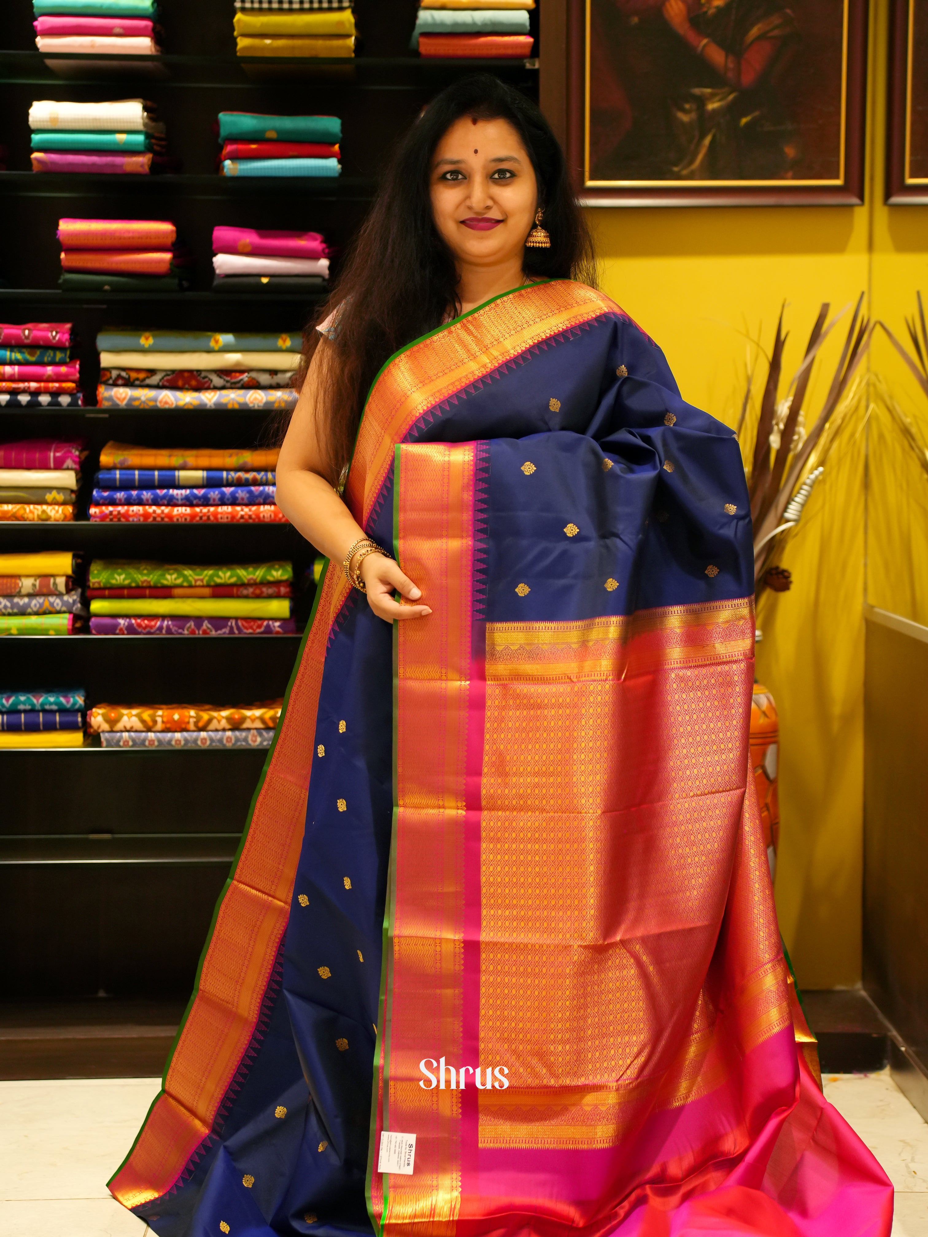 Blue & Pink - Kanchipuram silk Saree