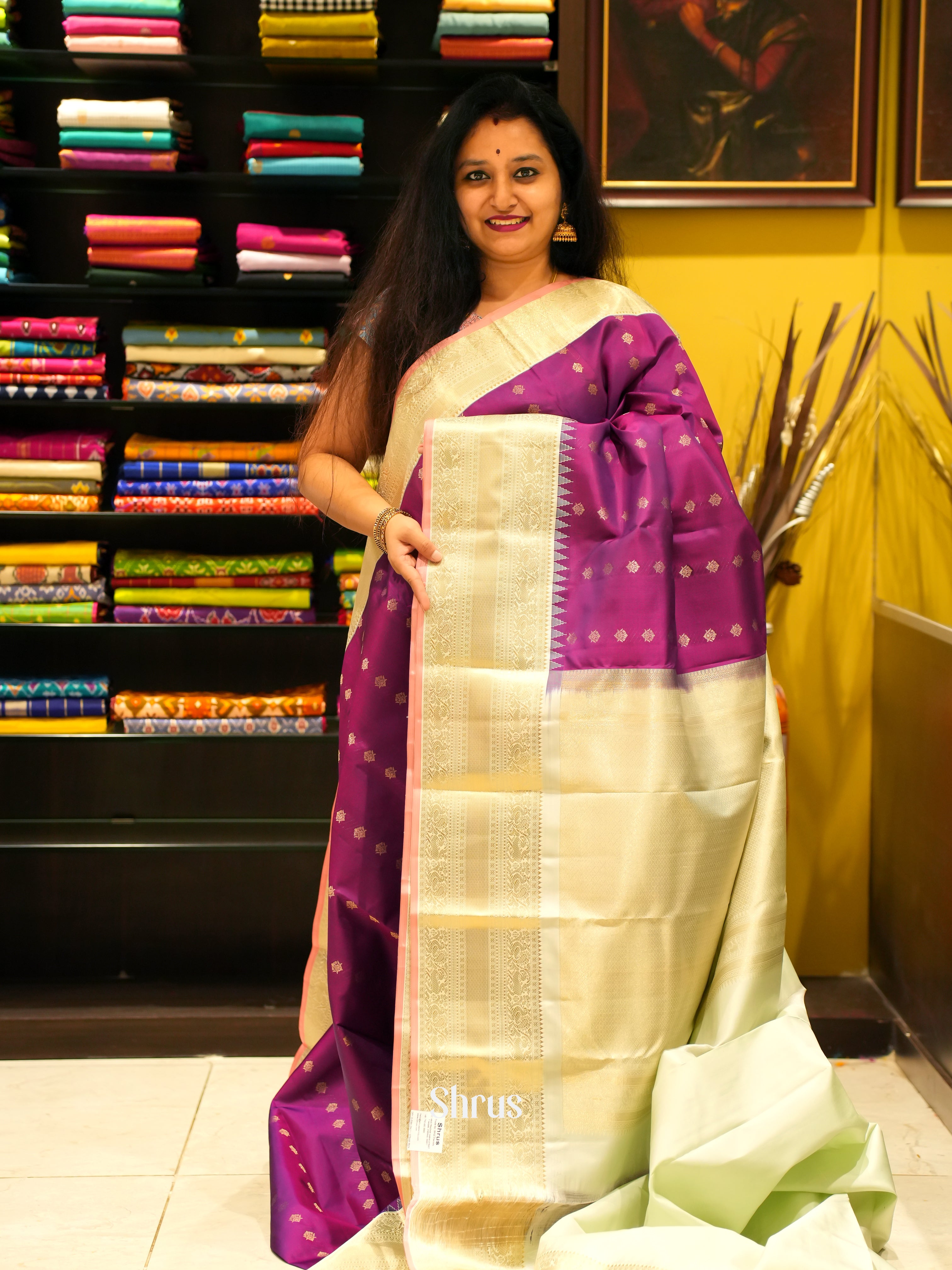 Purple & Cream - Korvai Kanchipuram silk Saree