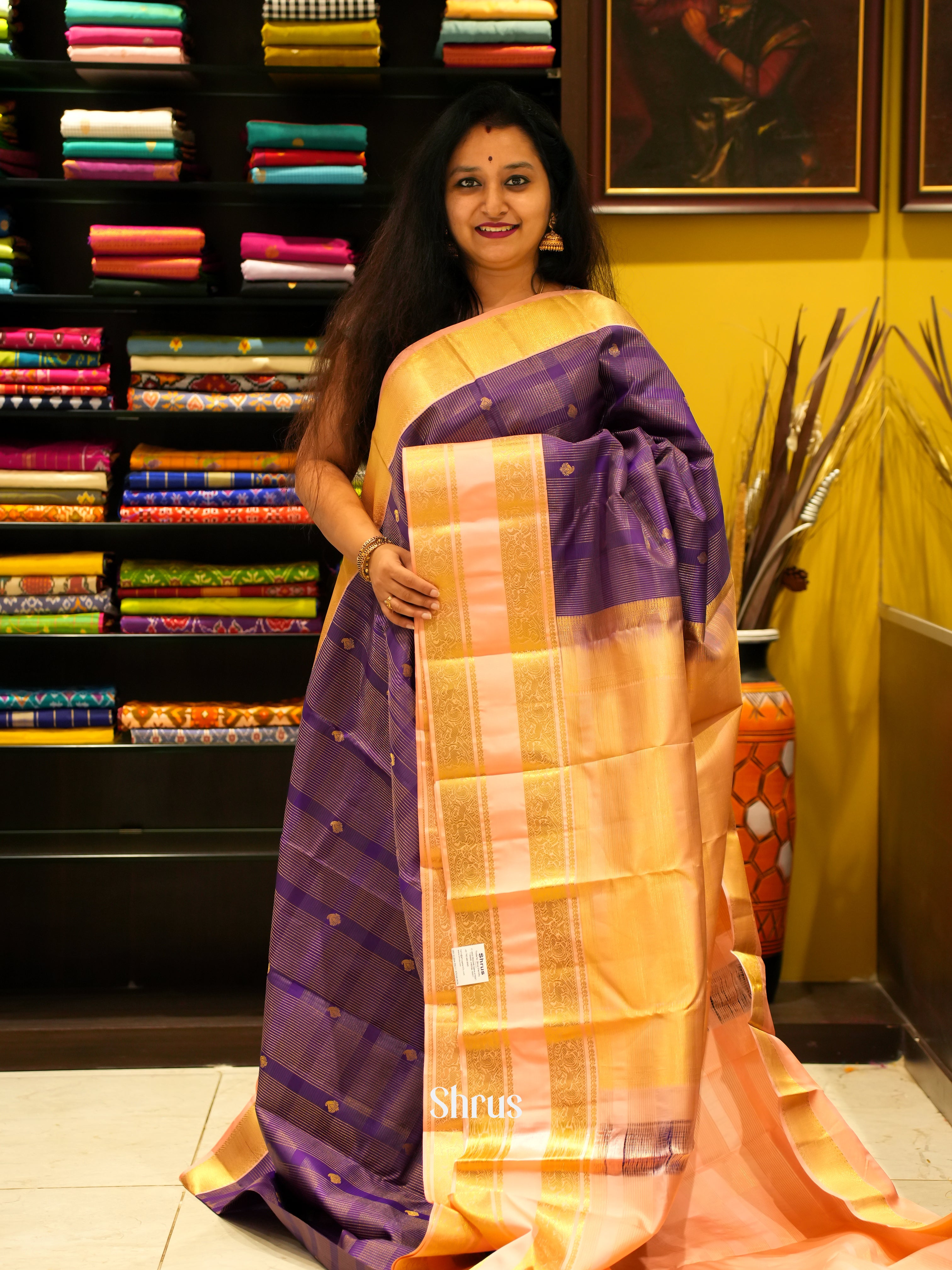 Violet & Peach - Korvai Kanchipuram silk Saree