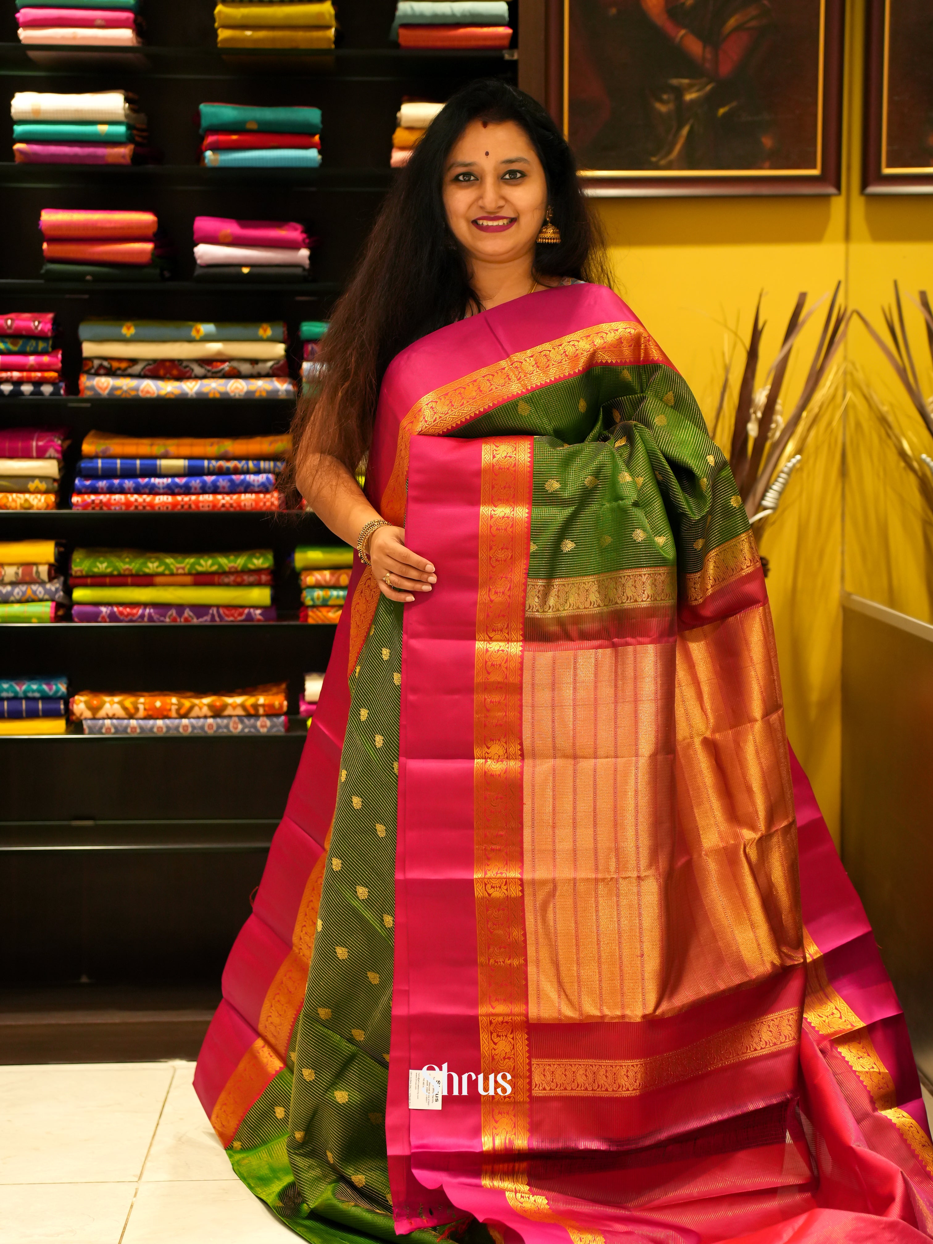 Green & Maroon  - Korvai Kanchipuram silk Saree