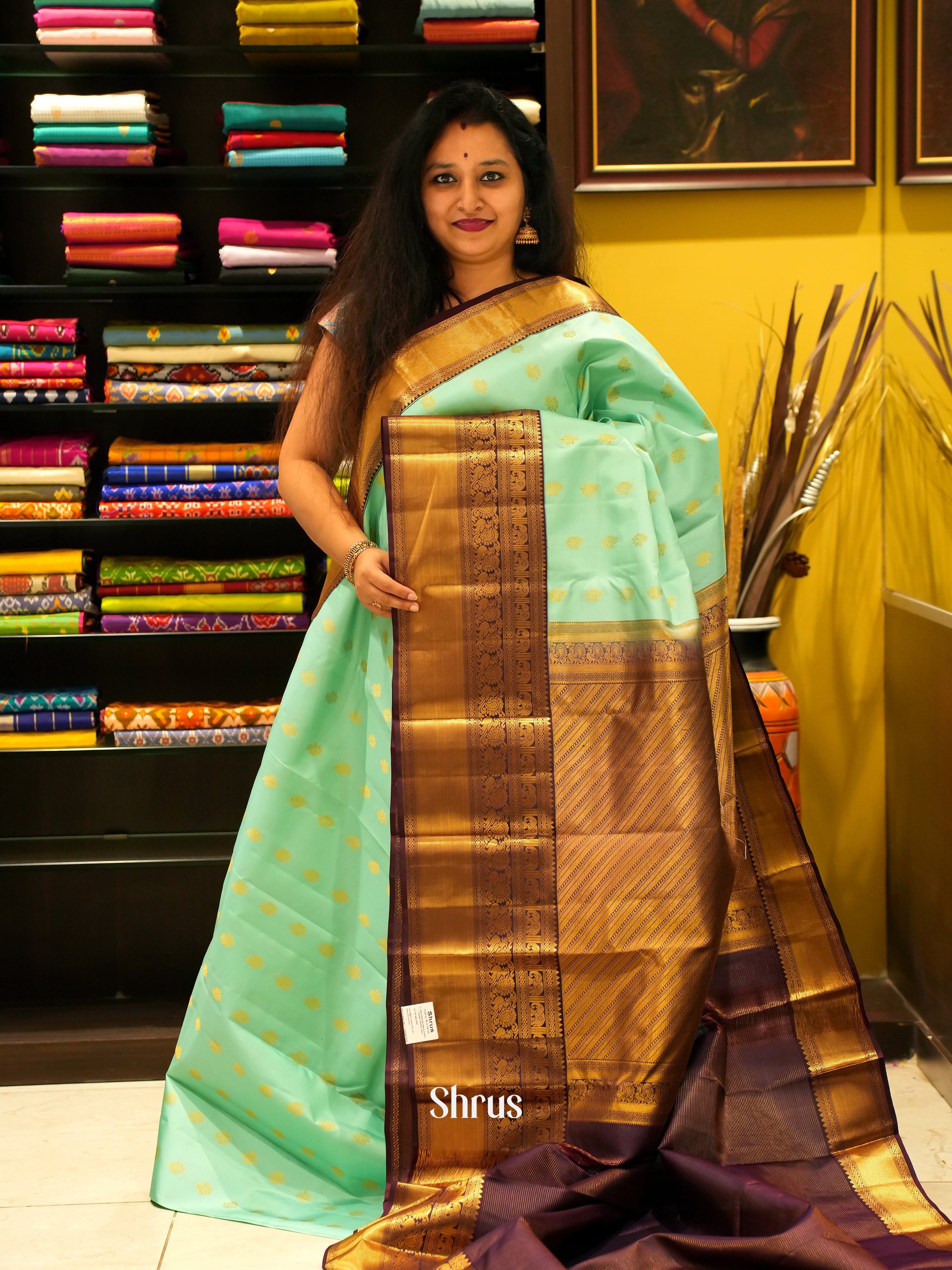 Pista Green & Brown - Korvai Kanchipuram silk Saree