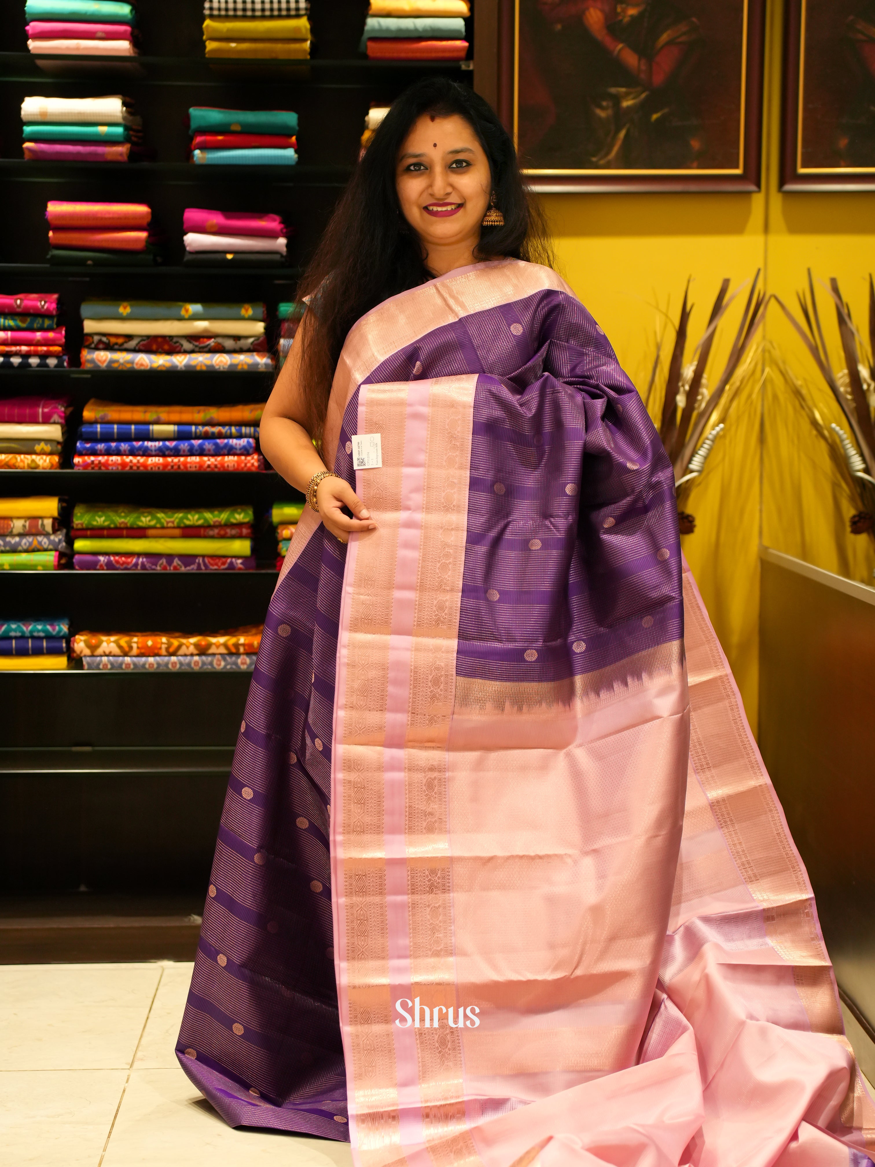 Violet & Pink - Korvai Kanchipuram silk Saree