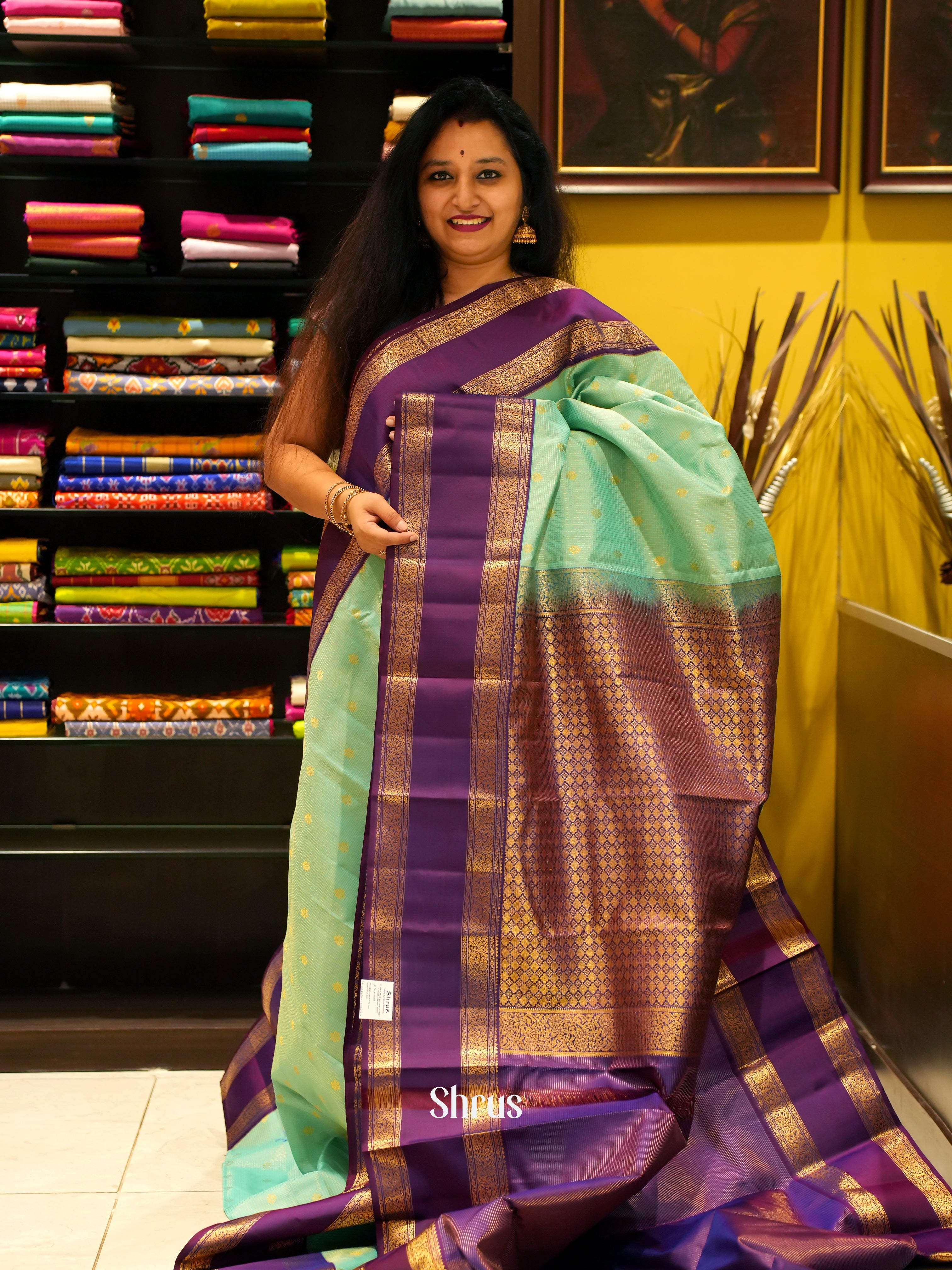 Pista Green & Purple - Korvai Kanchipuram silk Saree