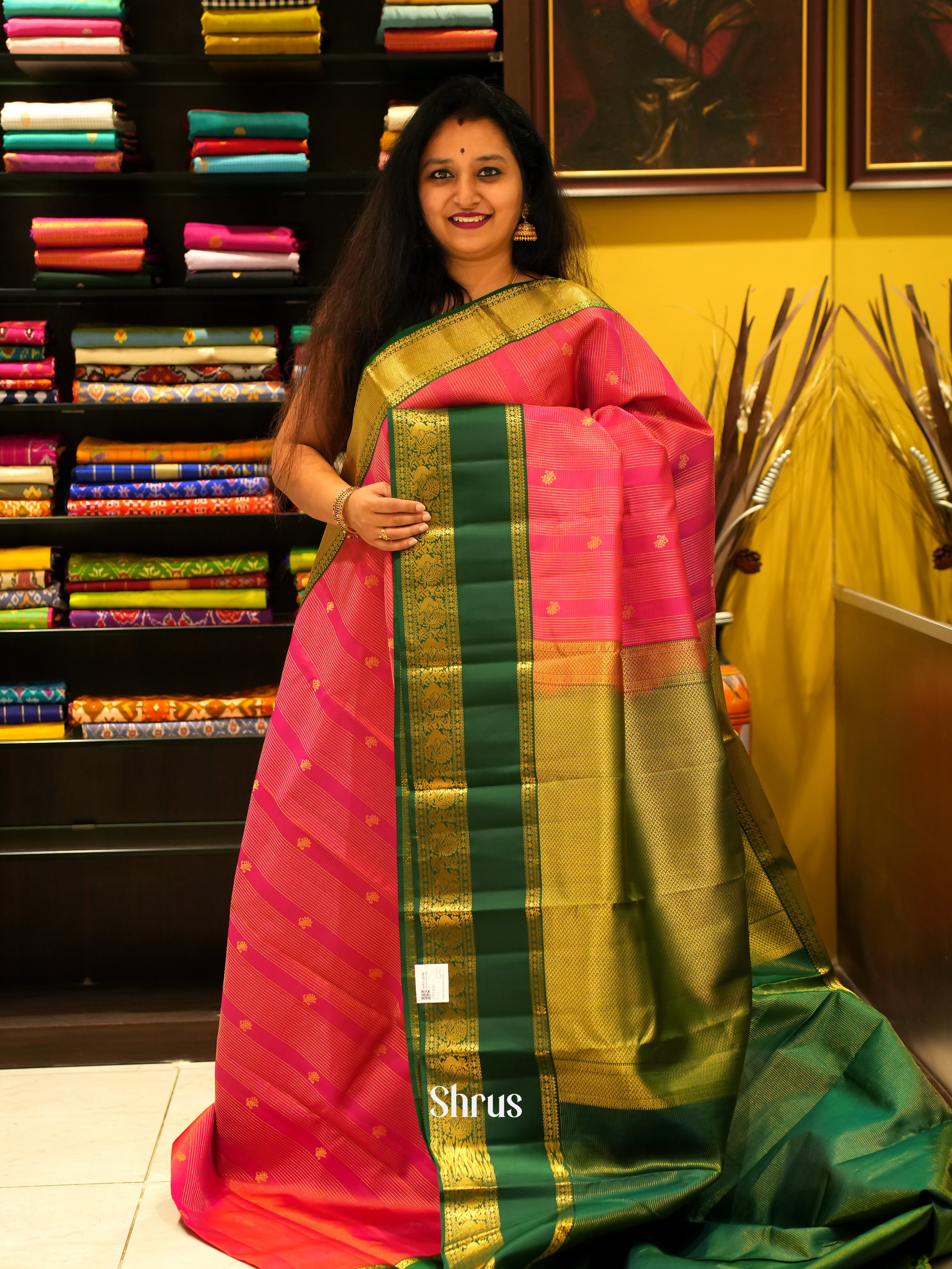 Pink & Green - Korvai Kanchipuram silk Saree