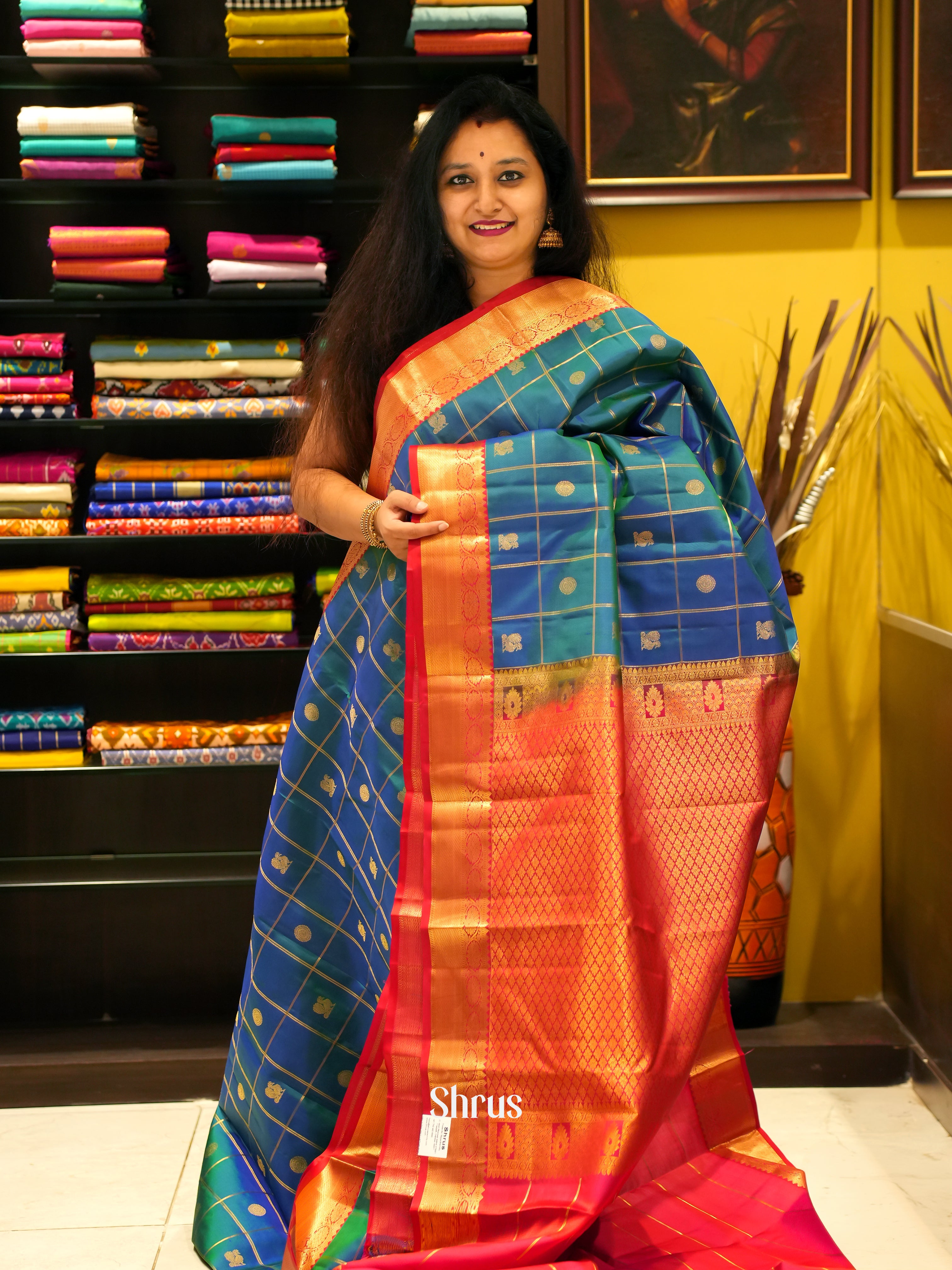 Blue & Red - Korvai Kanchipuram silk Saree