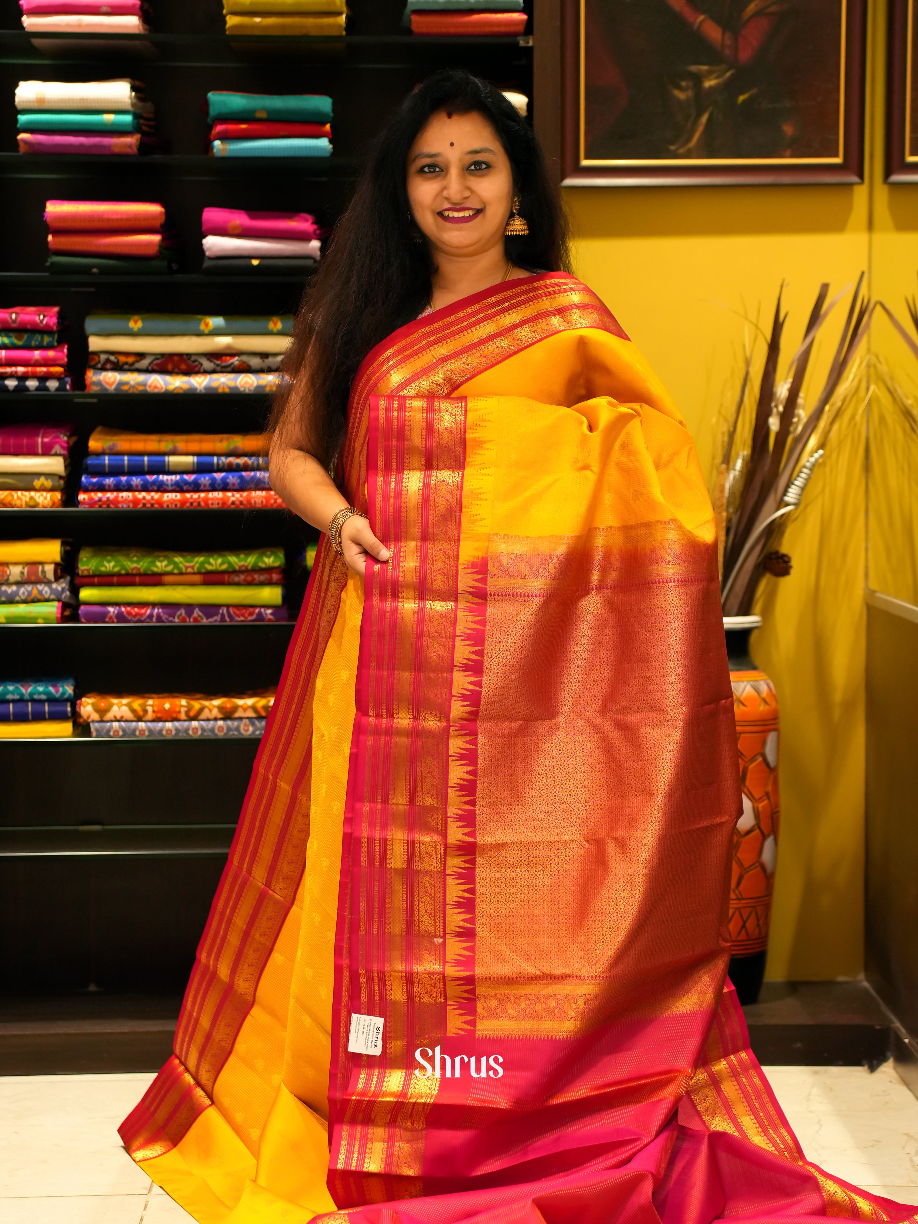 Yellow & Red - Korvai Kanchipuram silk Saree