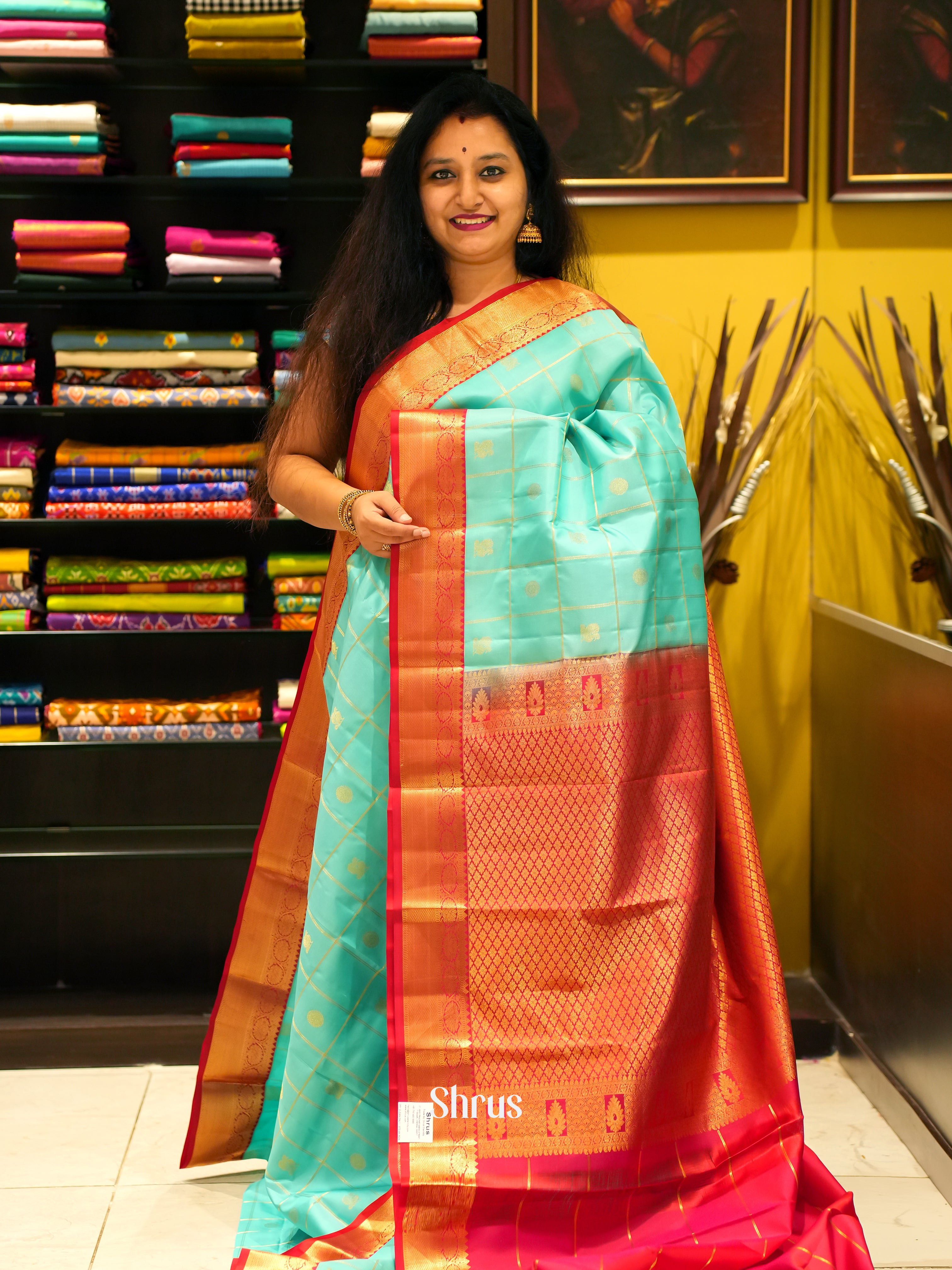 Teal Green & Red - Korvai Kanchipuram silk Saree