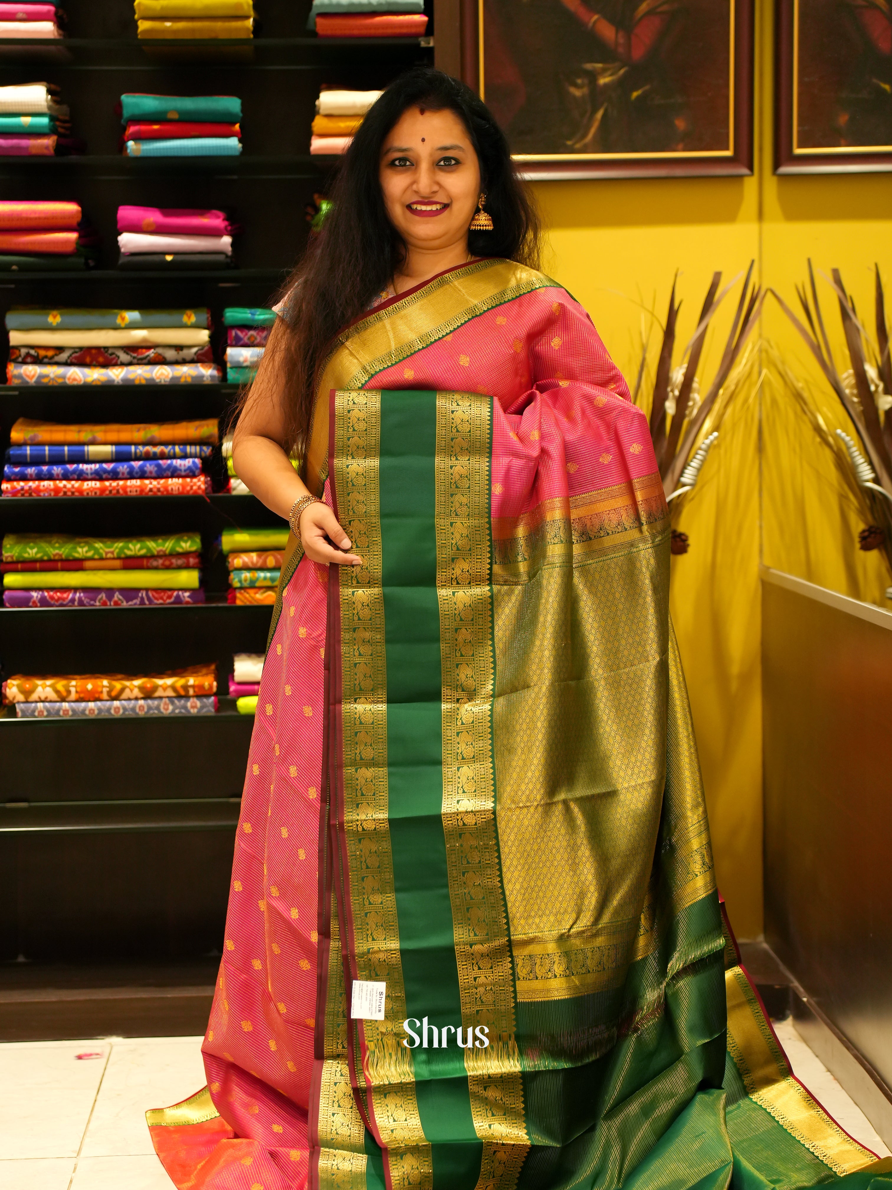 Pink & Green - Korvai Kanchipuram silk Saree