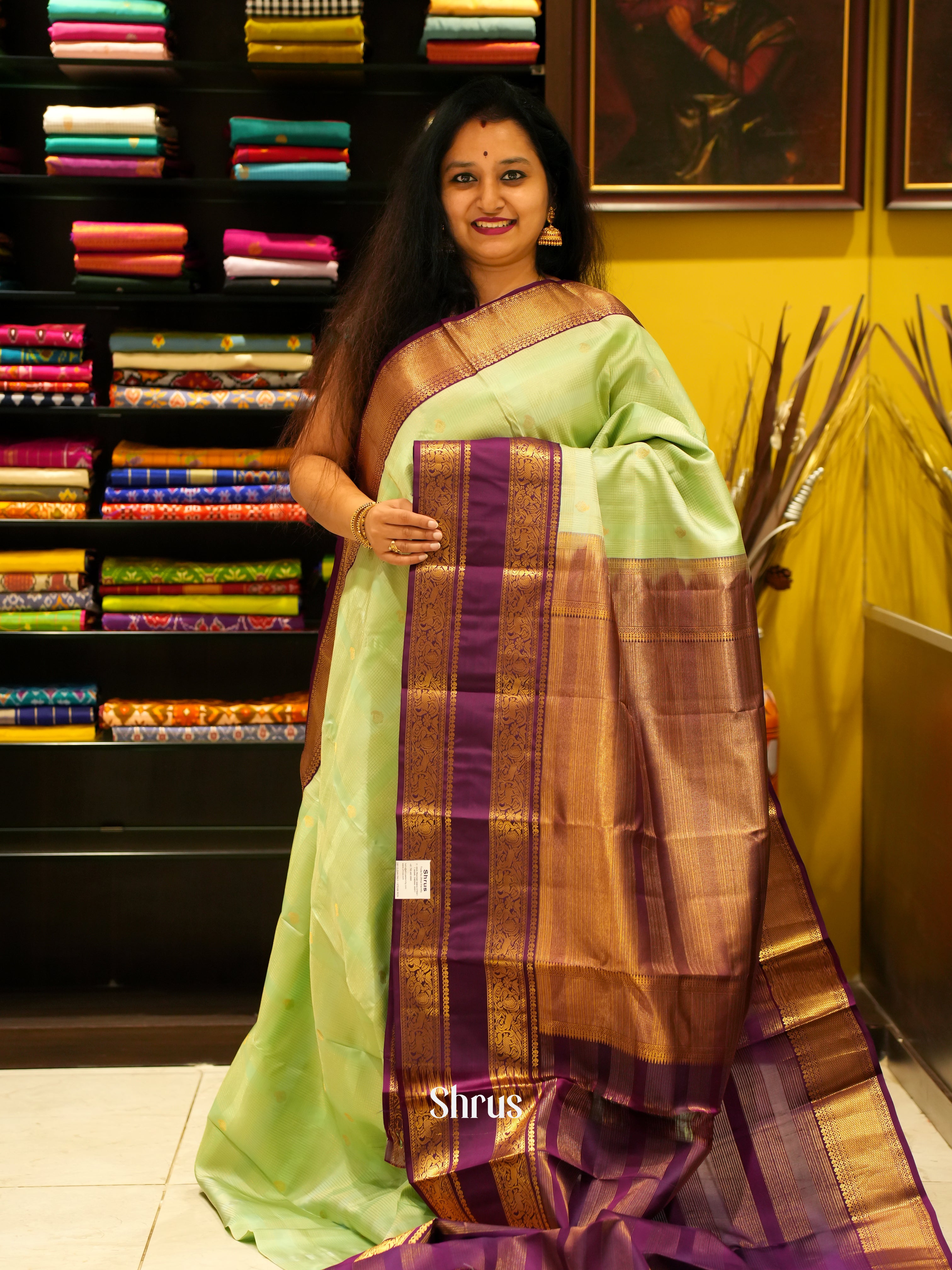 Pista Green & Purple - Korvai Kanchipuram silk Saree