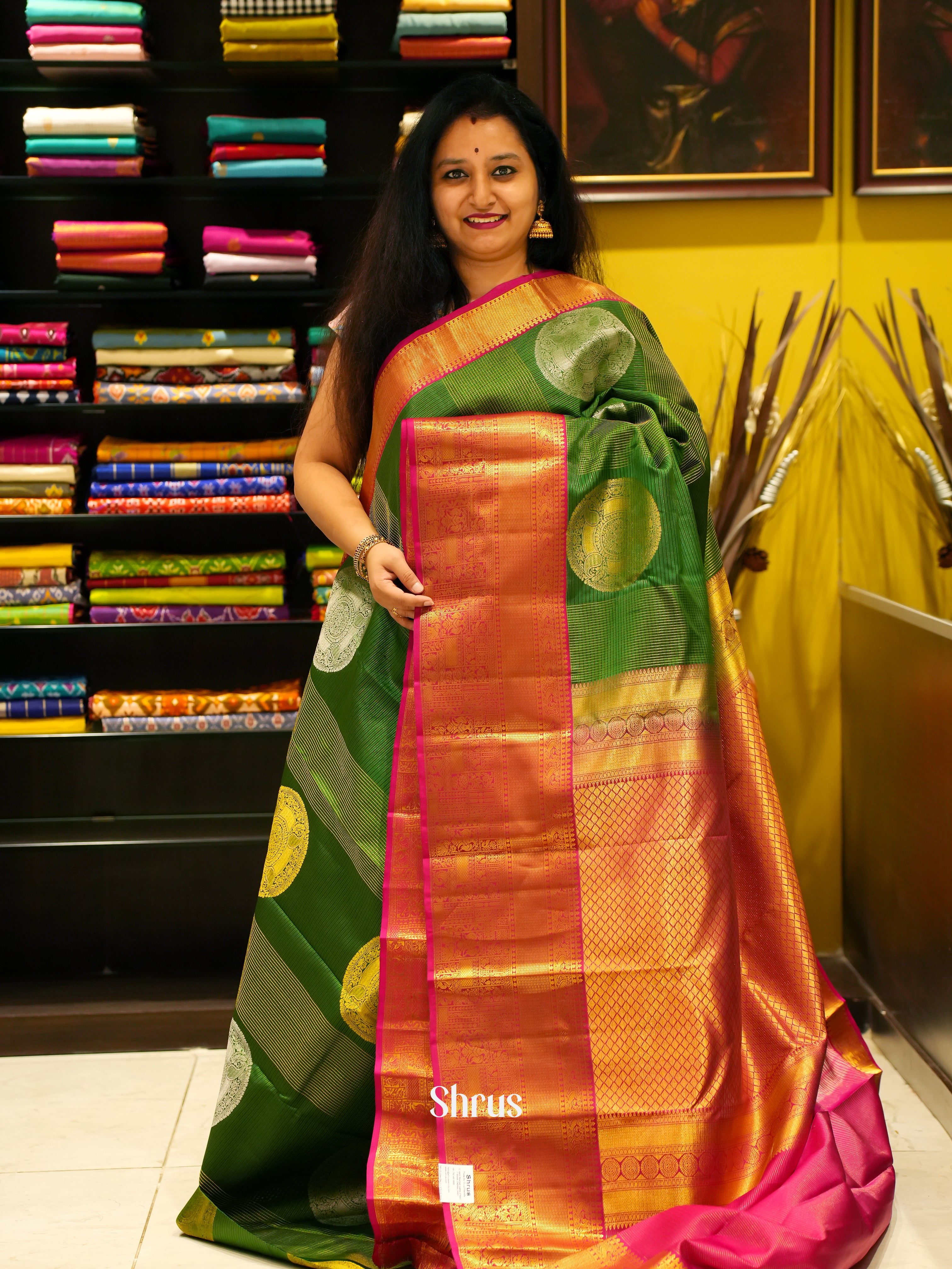 Green & Maroon - Korvai Kanchipuram silk Saree