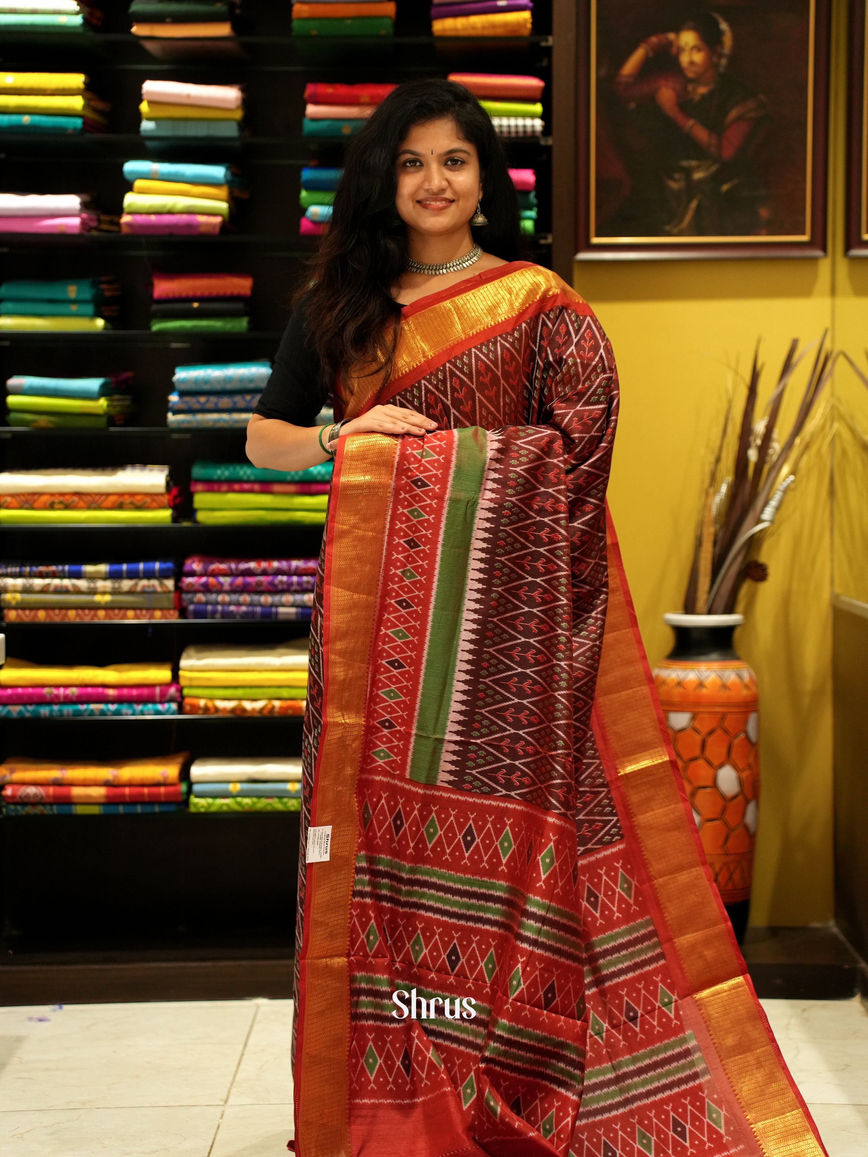 Brown & Red - Semi Patola Saree